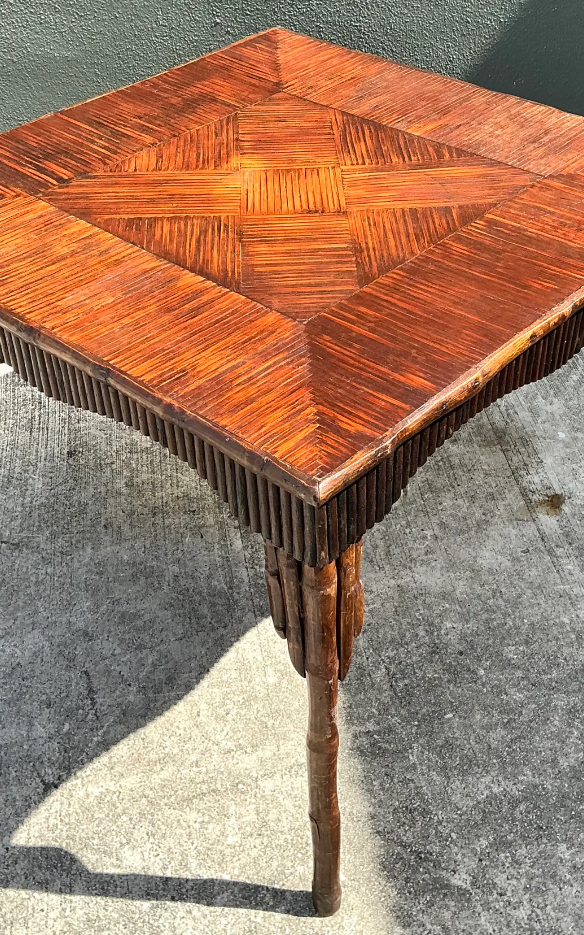 Vintage Dark Bamboo Parquetry Square Game Table — additional photo 4