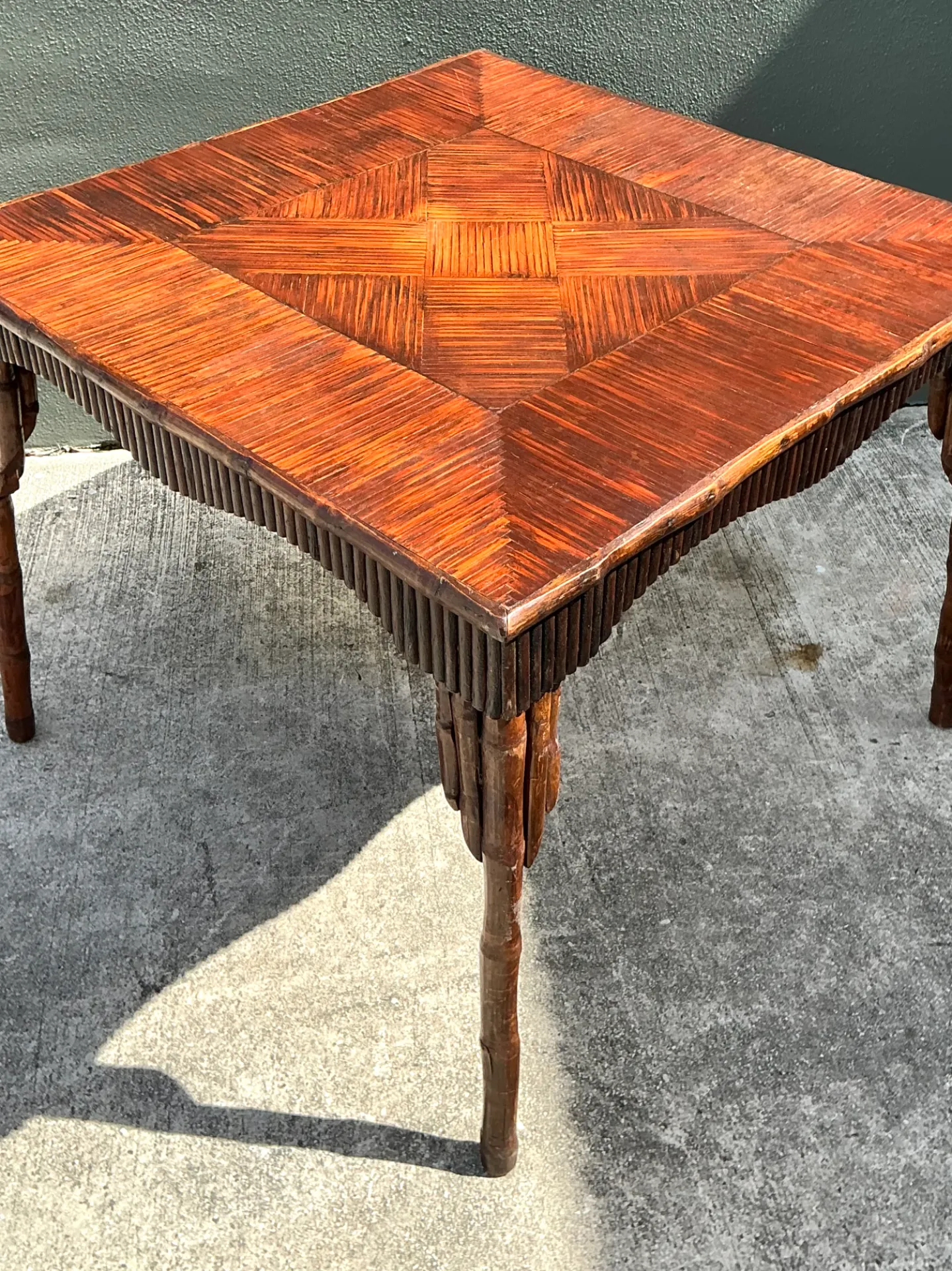 Vintage Dark Bamboo Parquetry Square Game Table — additional photo 6