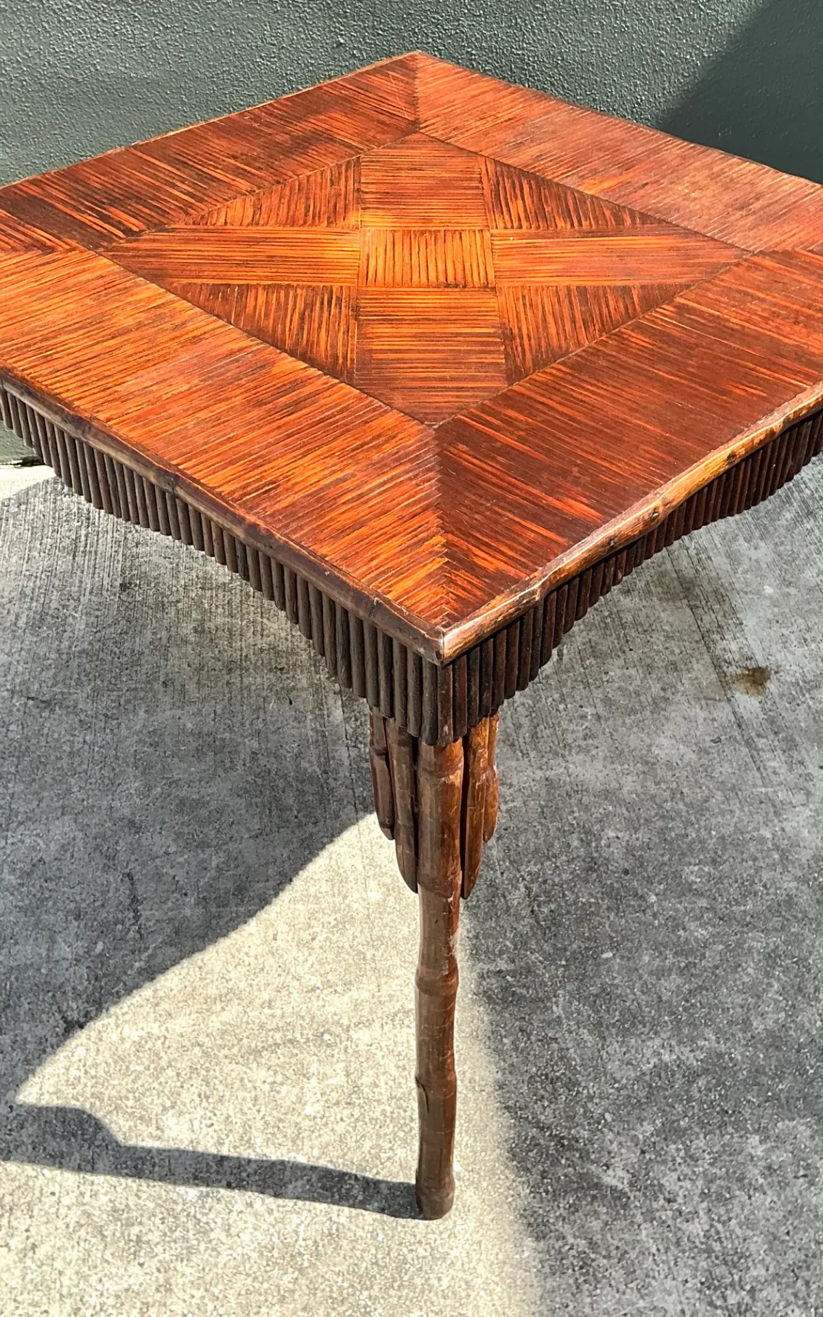 Vintage Dark Bamboo Parquetry Square Game Table — additional photo 6