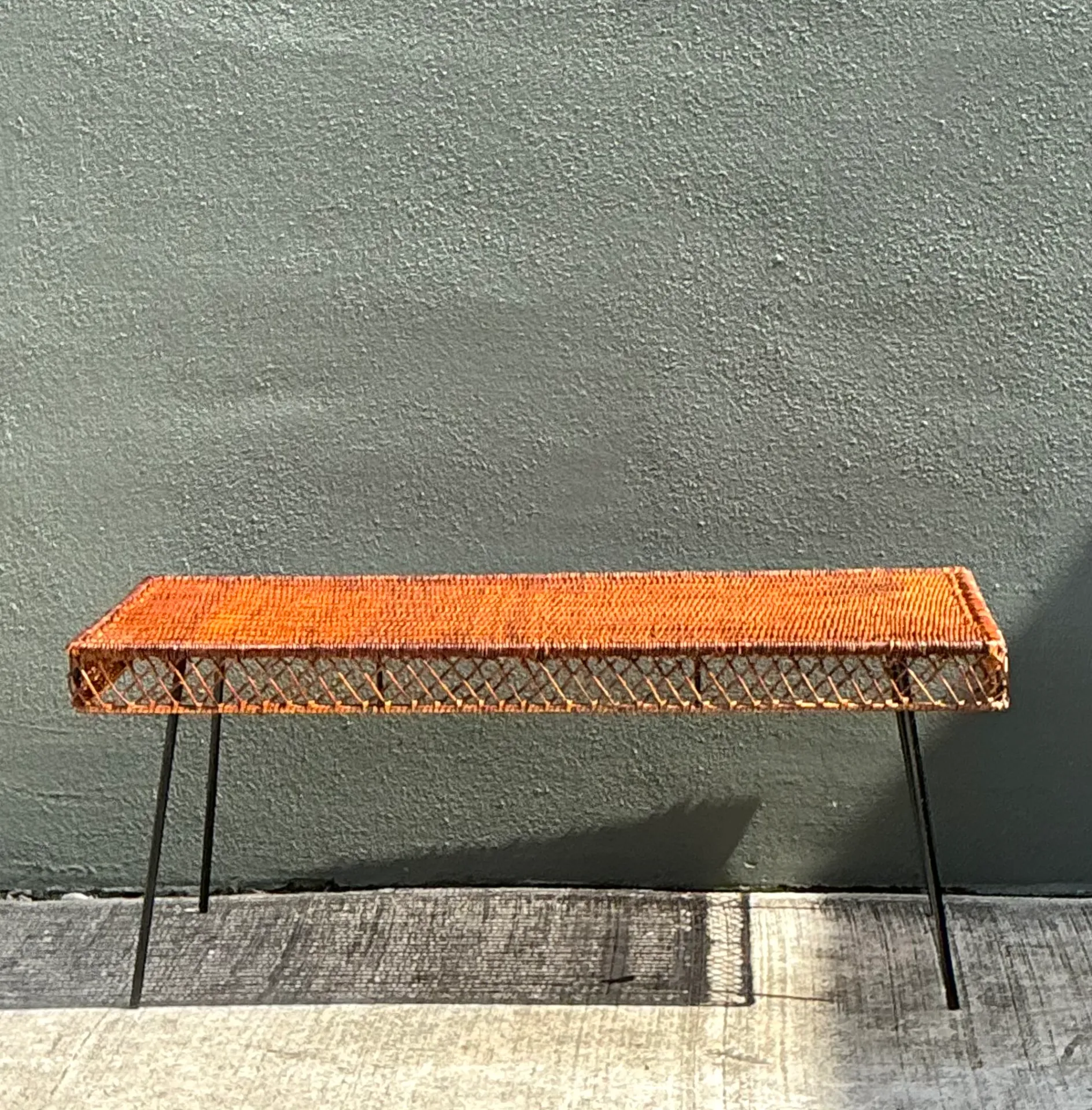 Vintage Woven Rattan and Metal Coffee Table — additional photo 5