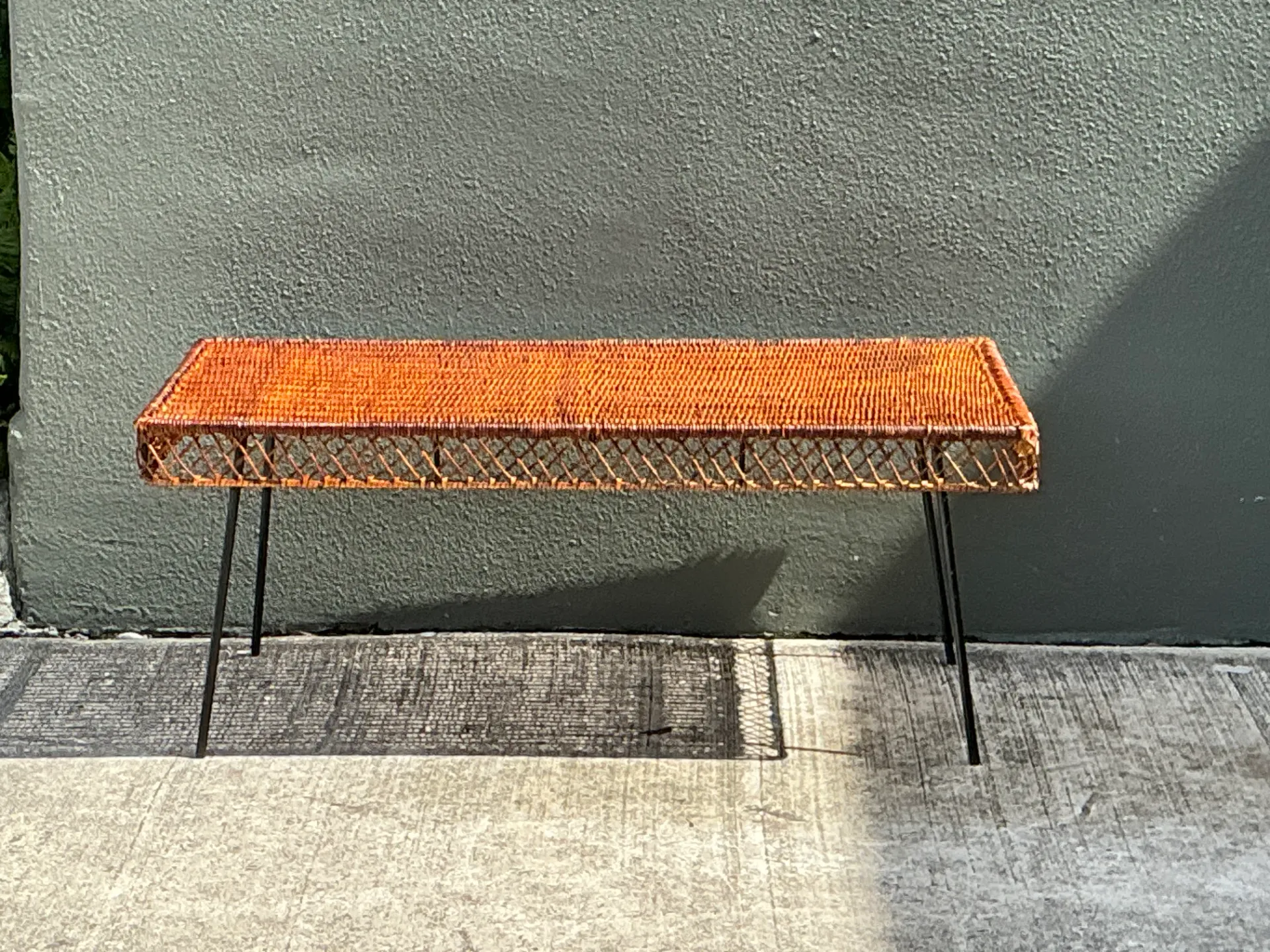 Vintage Woven Rattan and Metal Coffee Table — additional photo 3