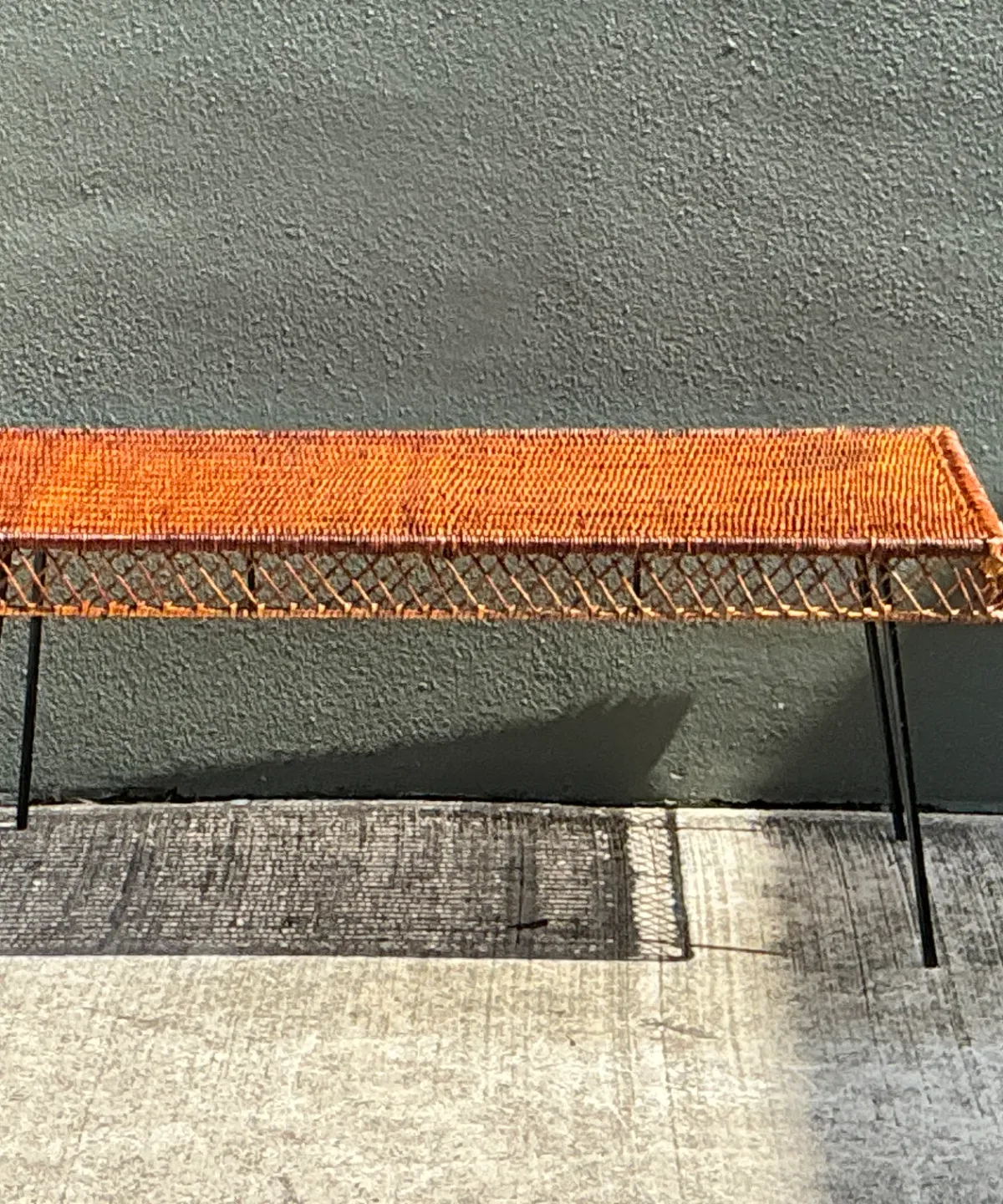 Vintage Woven Rattan and Metal Coffee Table — additional photo 3