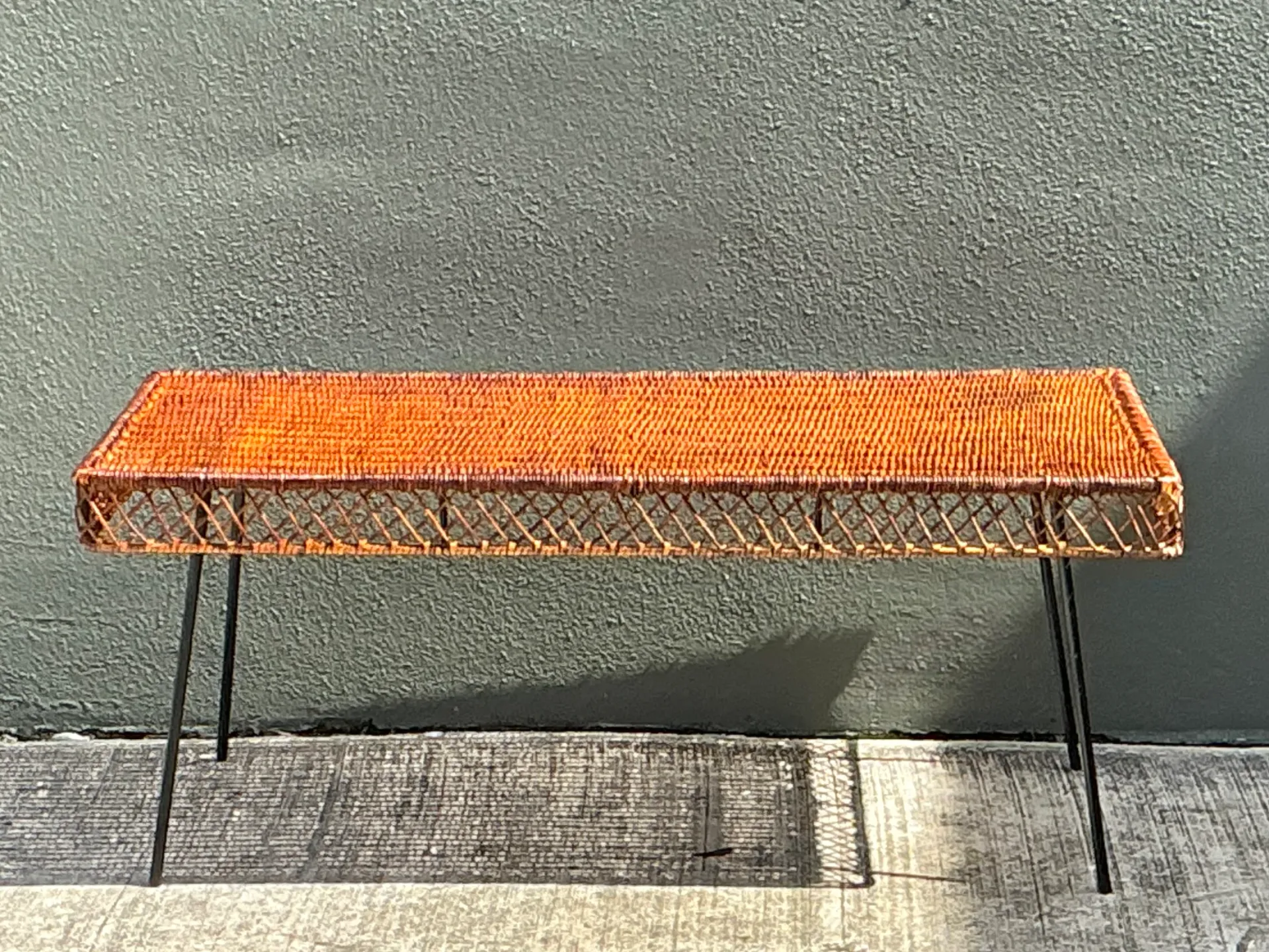Vintage Woven Rattan and Metal Coffee Table — additional photo 1