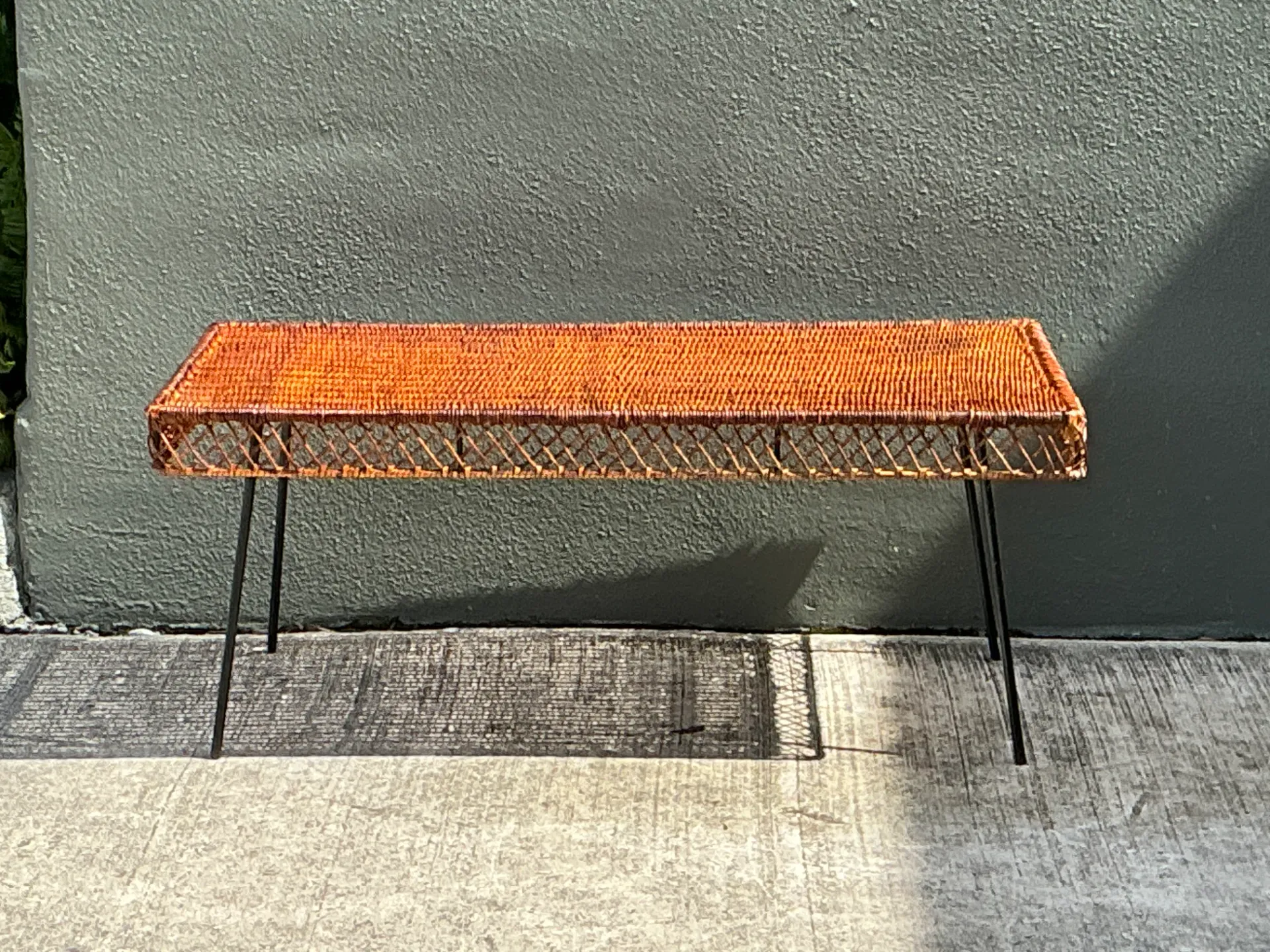 Vintage Woven Rattan and Metal Coffee Table — additional photo 8