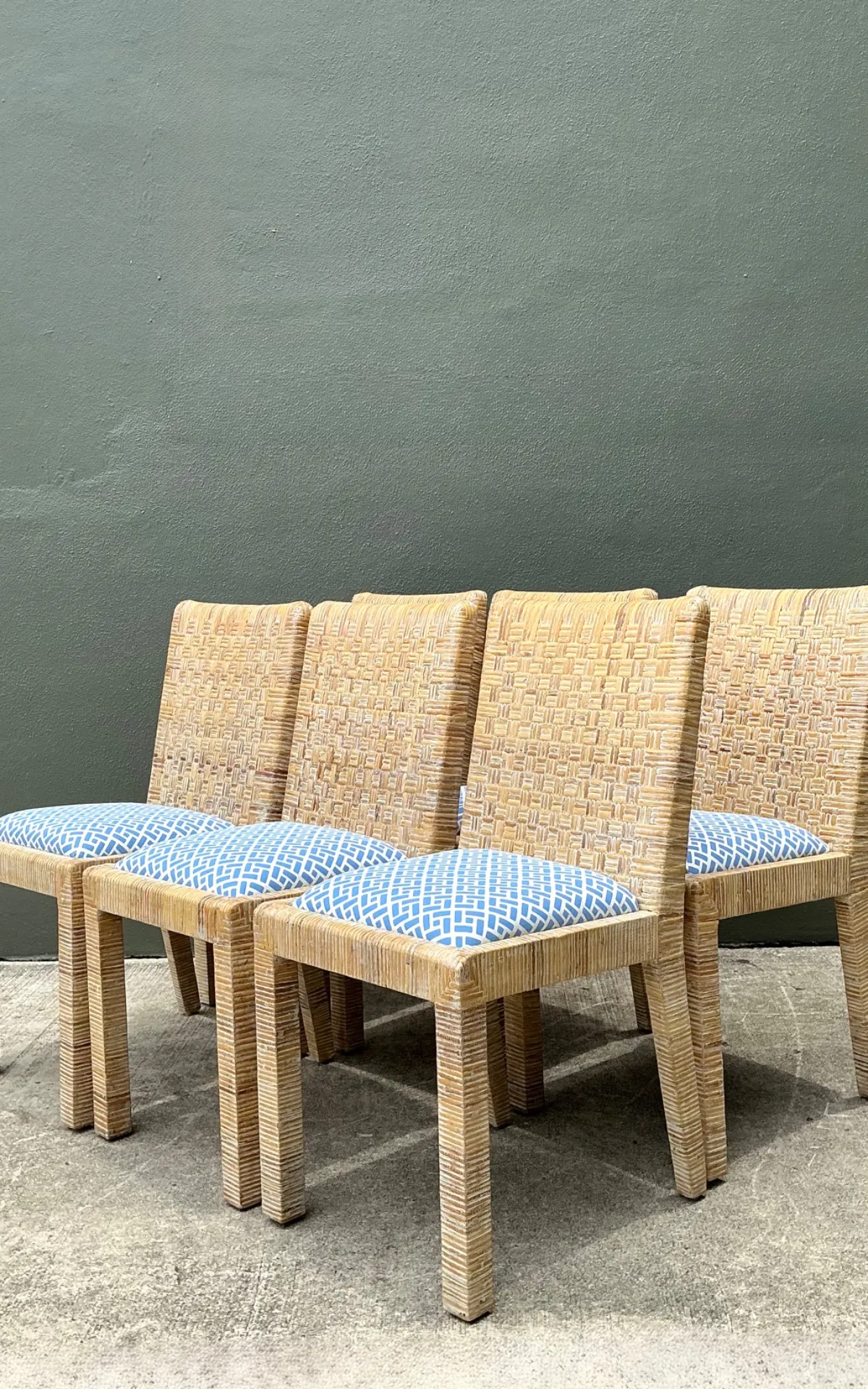 Vintage Woven Rattan Dining Chairs - Set of 6