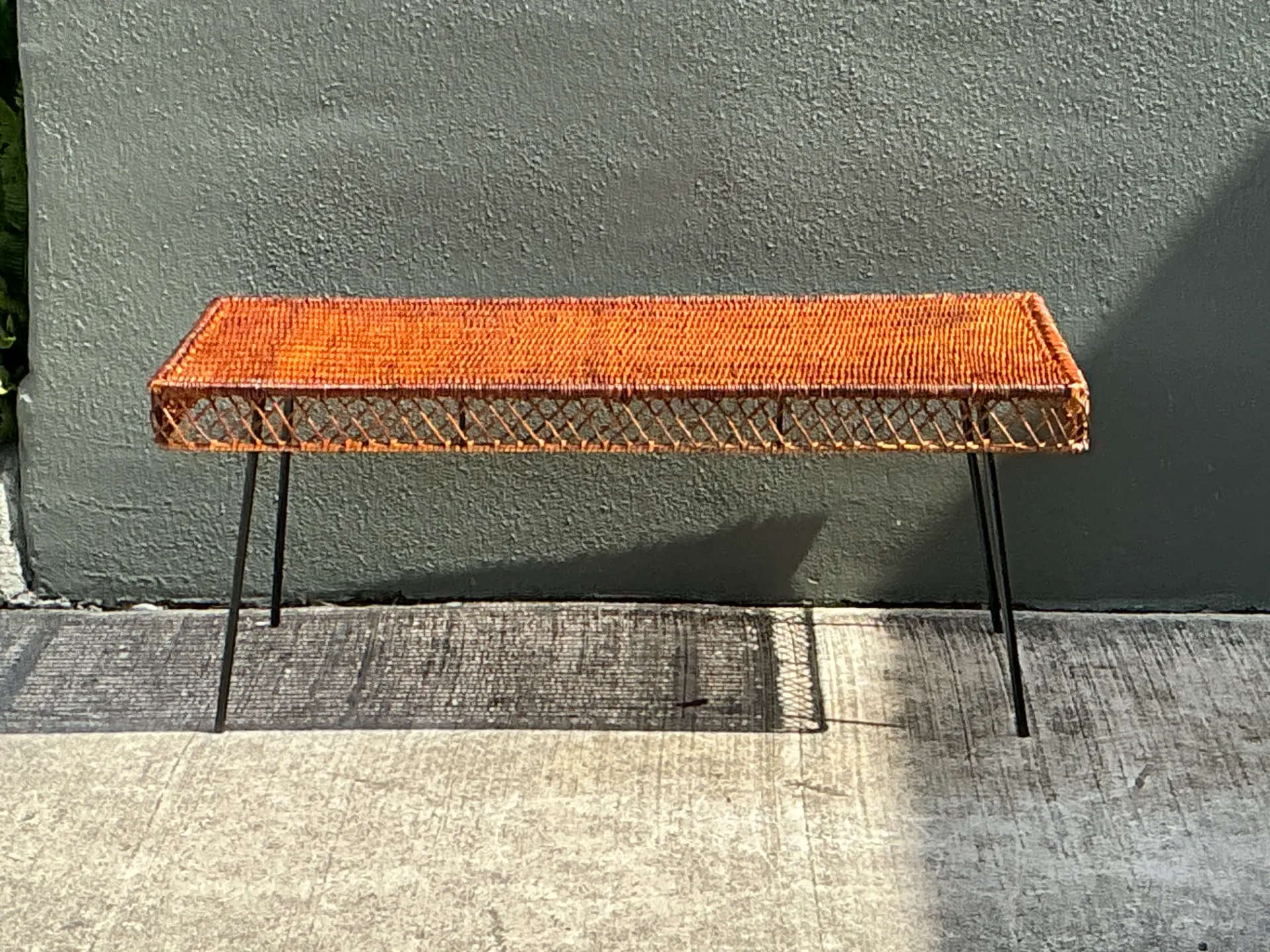 Vintage Woven Rattan and Metal Coffee Table — additional photo 7