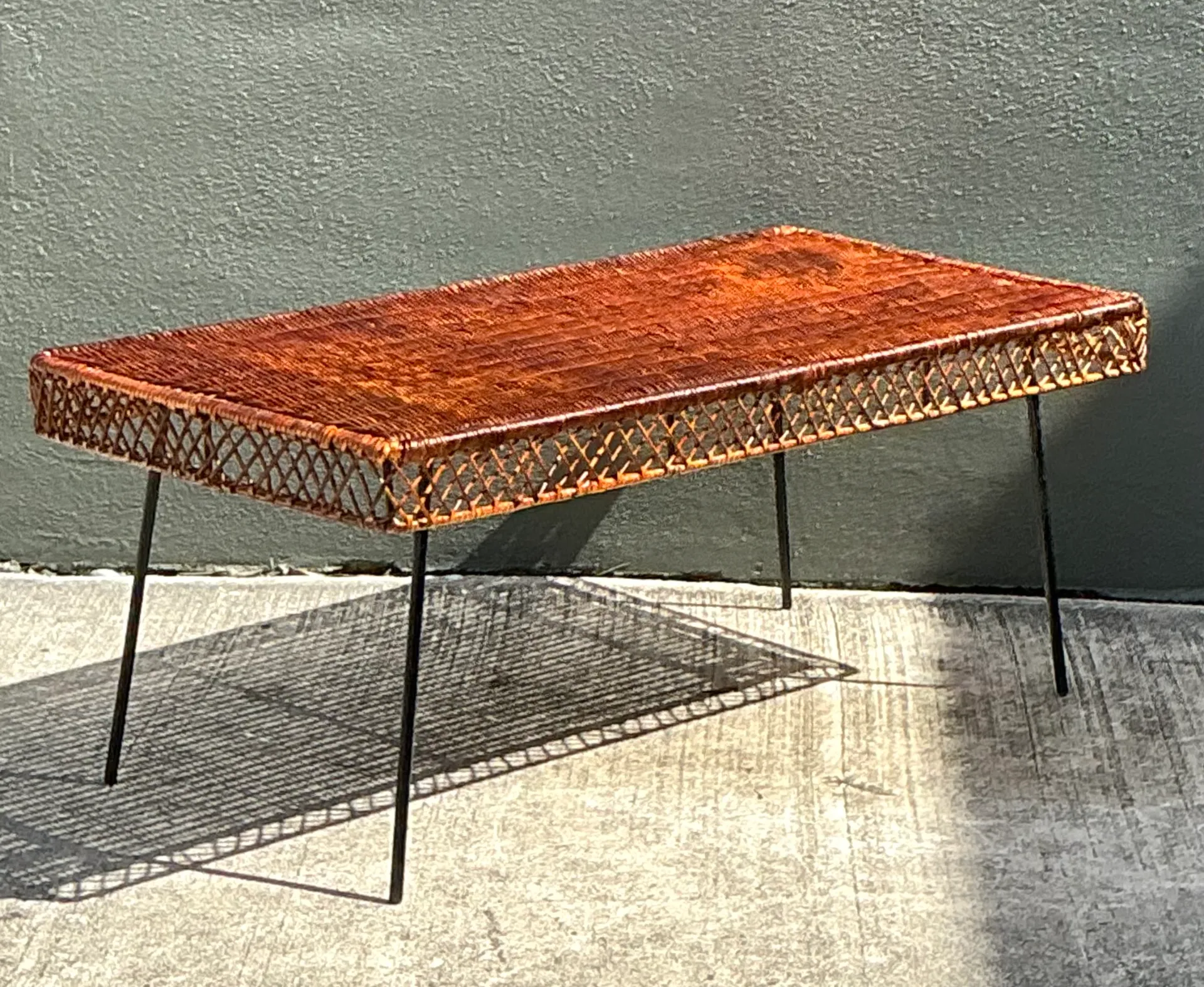 Vintage Woven Rattan and Metal Coffee Table — additional photo 4