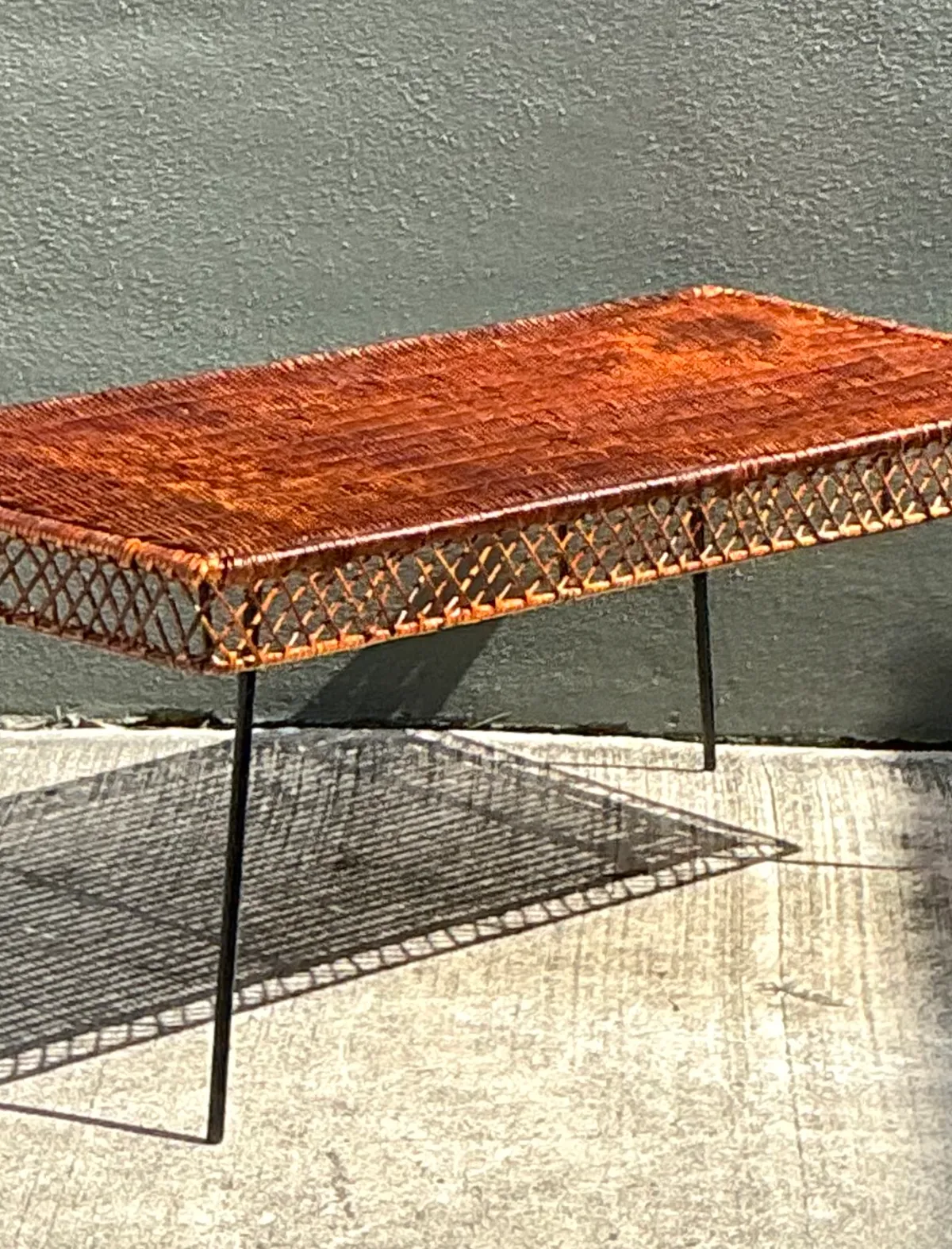 Vintage Woven Rattan and Metal Coffee Table — additional photo 4