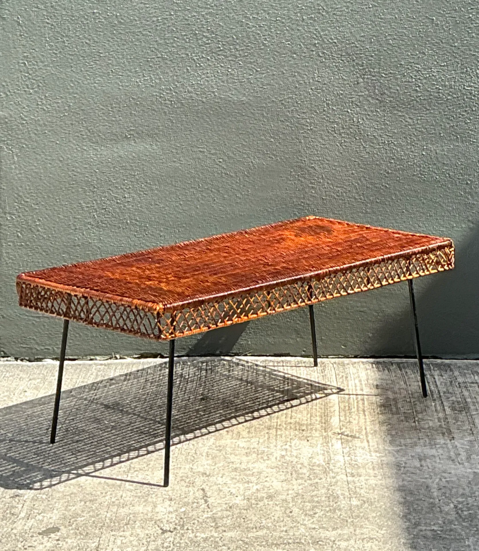 Vintage Woven Rattan and Metal Coffee Table — additional photo 2