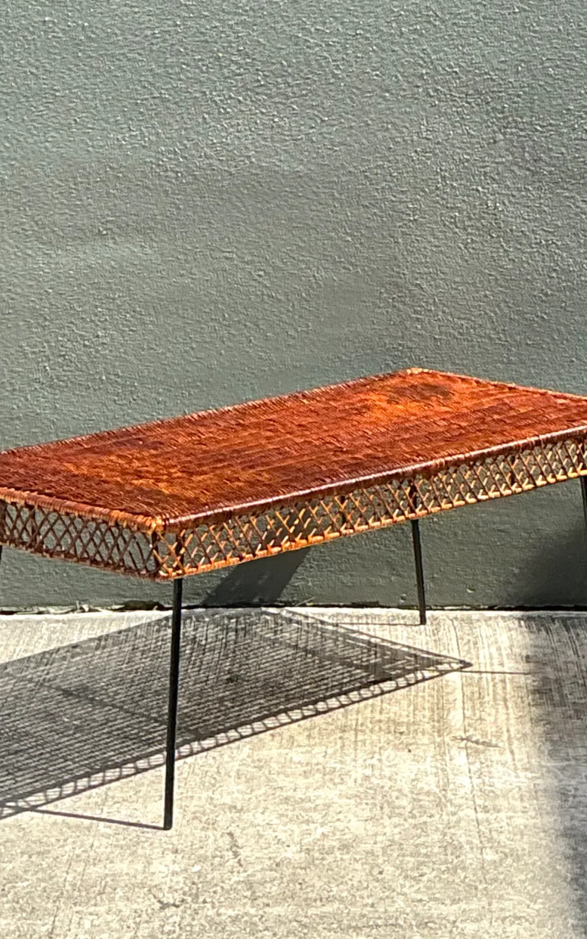 Vintage Woven Rattan and Metal Coffee Table — additional photo 2
