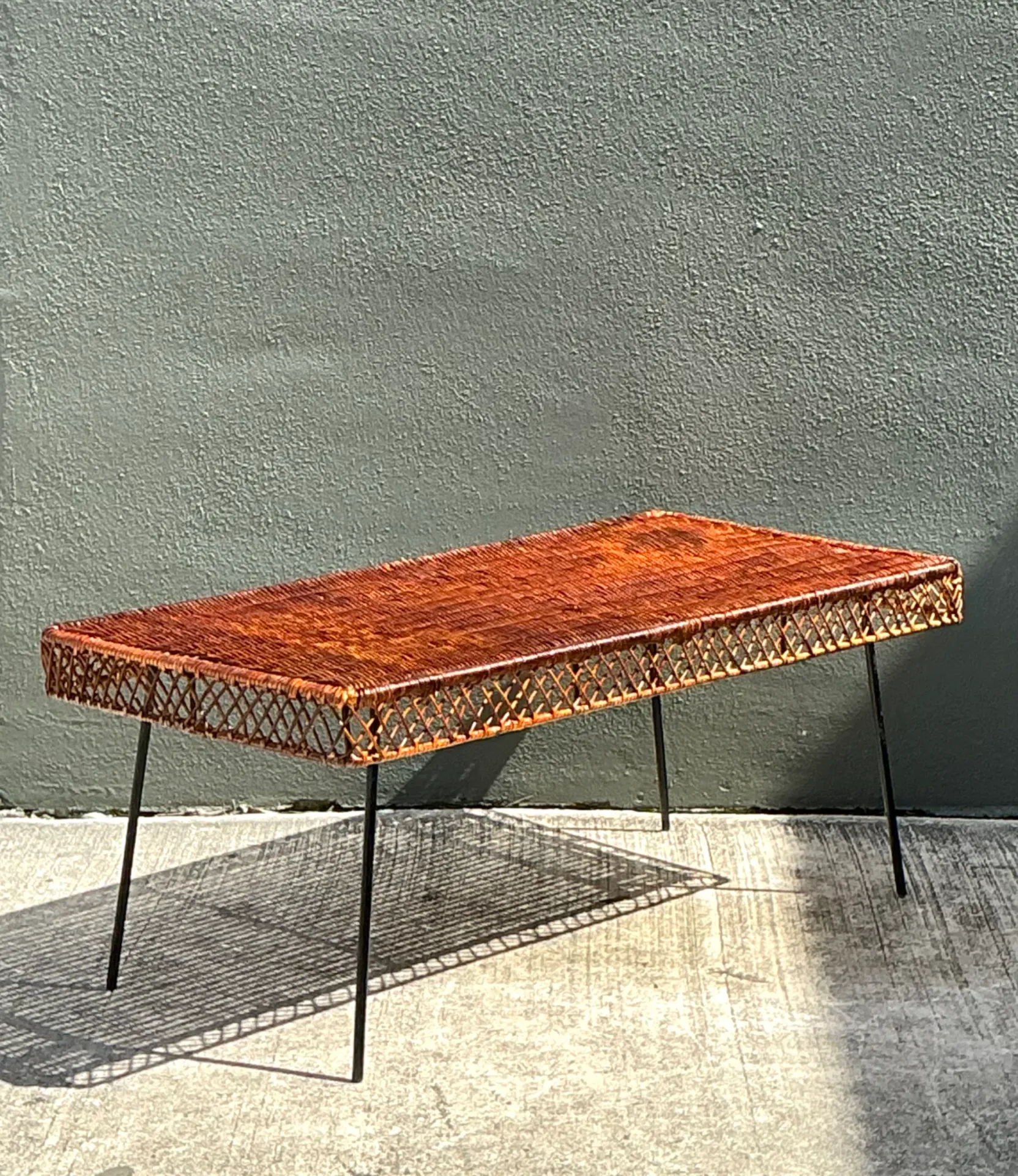Vintage Woven Rattan and Metal Coffee Table — additional photo 6