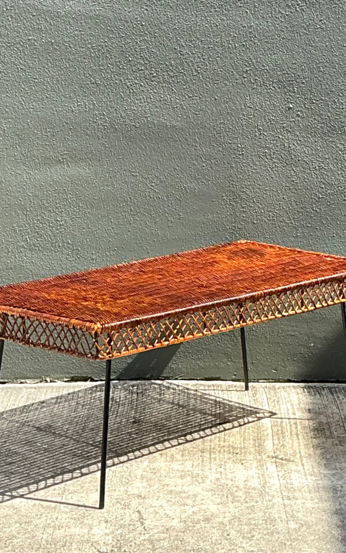 Vintage Woven Rattan and Metal Coffee Table — additional photo 6