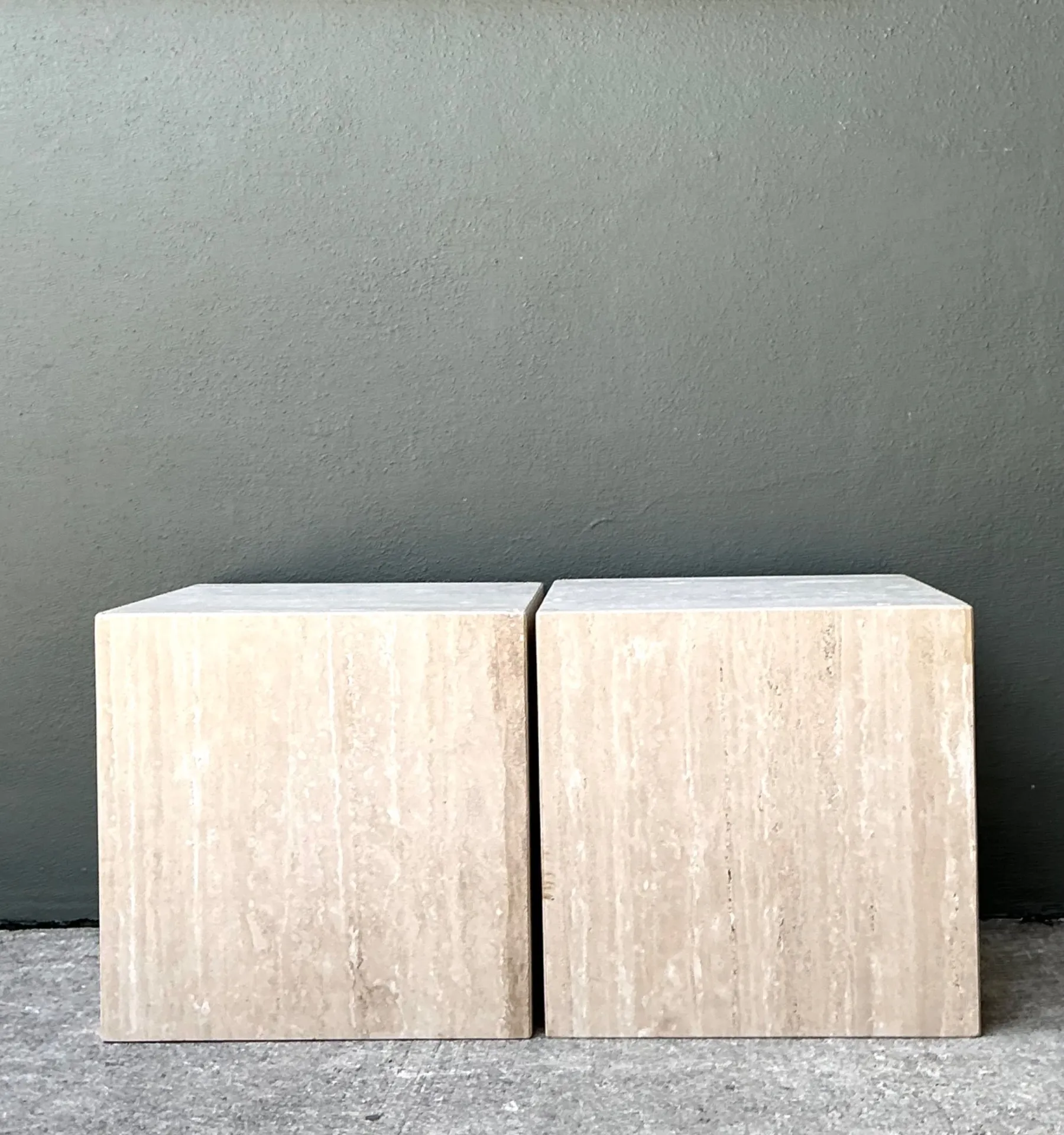 Vintage Travertine Cube Side Tables - A Pair - Travertine, 19.5W x 19.6H — additional photo 3