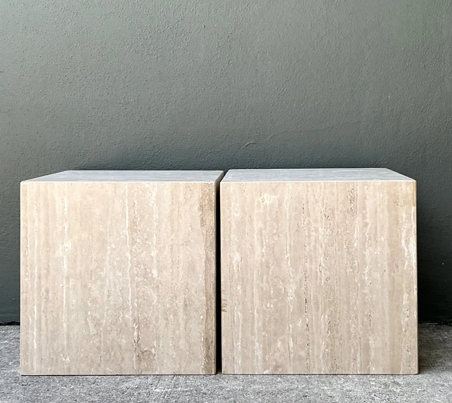 Vintage Travertine Cube Side Tables - A Pair - Travertine, 19.5W x 19.6H — additional photo 1