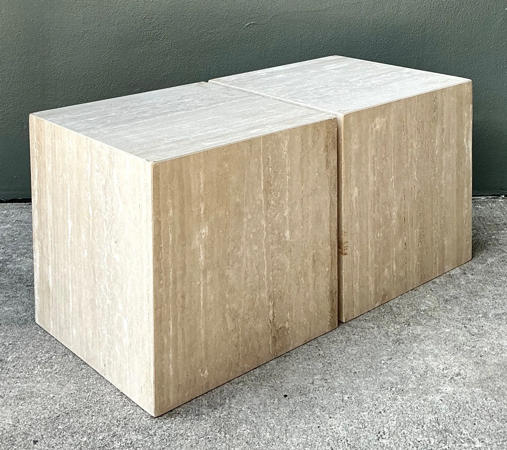 Vintage Travertine Cube Side Tables - A Pair - Travertine, 19.5W x 19.6H — additional photo 2