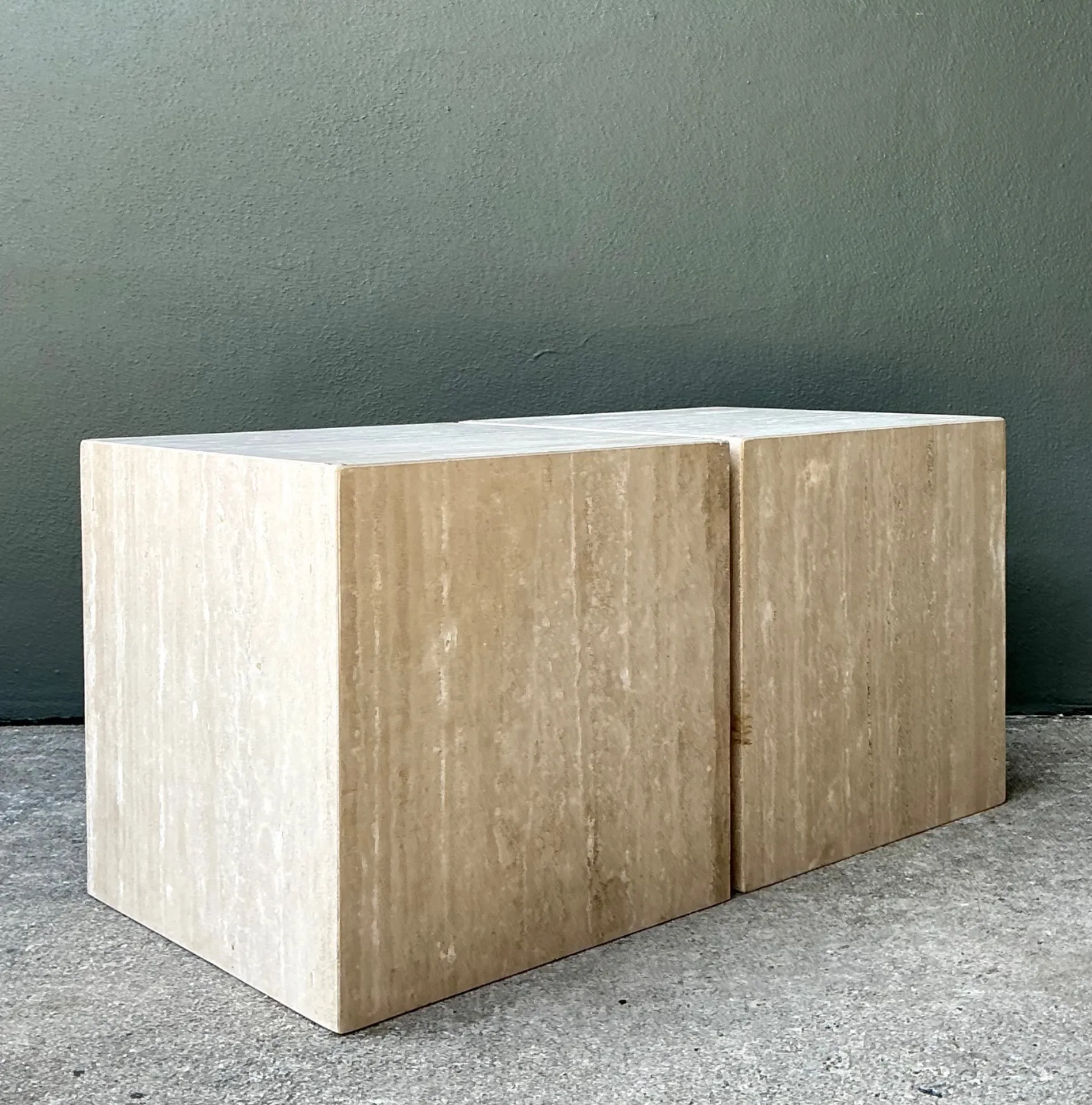 Vintage Travertine Cube Side Tables - A Pair - Travertine, 19.5W x 19.6H — additional photo 4