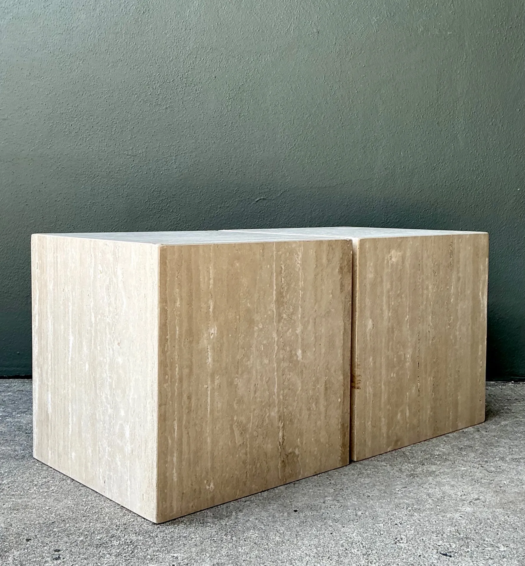 Vintage Travertine Cube Side Tables - A Pair - Travertine, 19.5W x 19.6H — additional photo 5