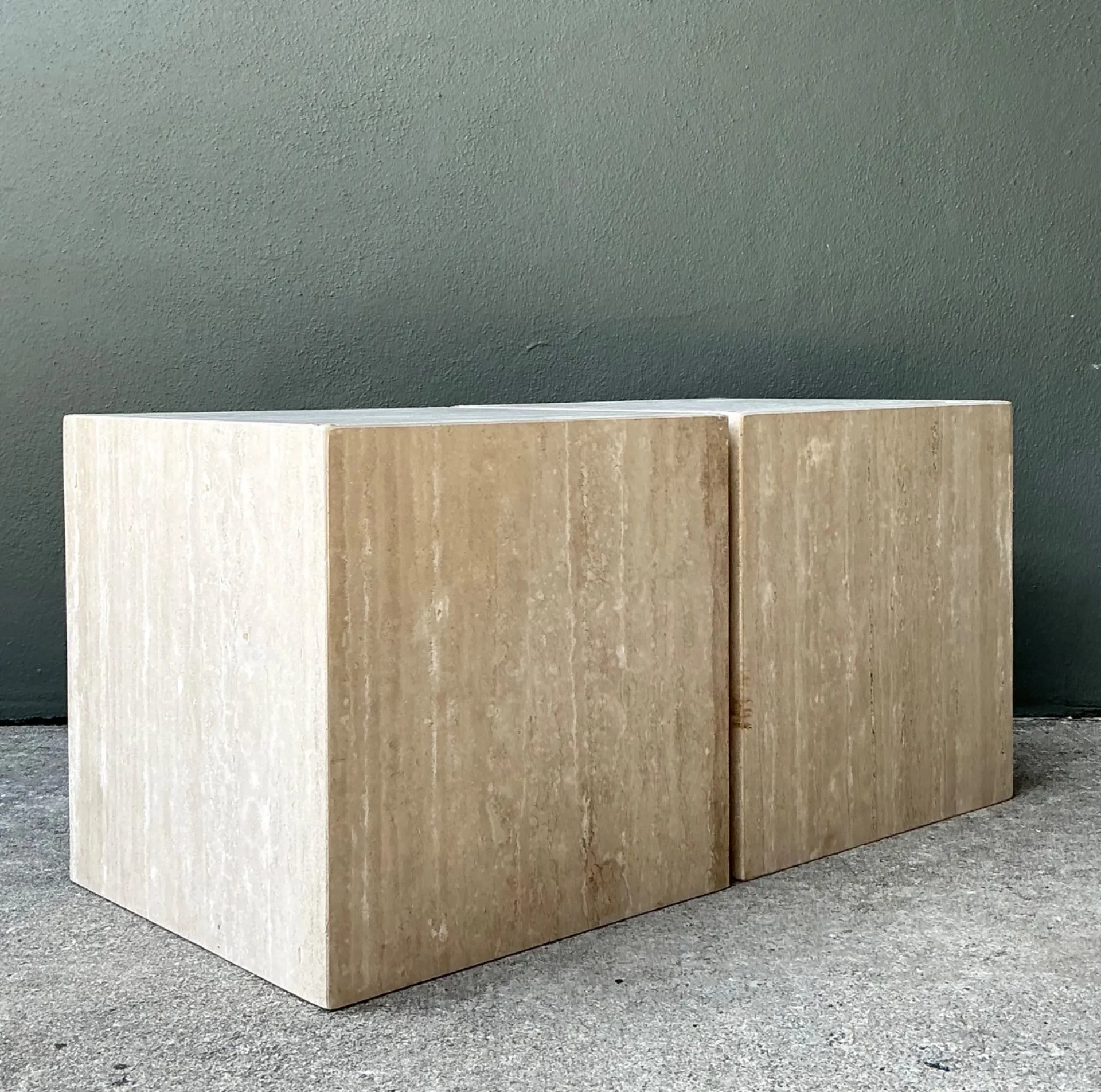 Vintage Travertine Cube Side Tables - A Pair - Travertine, 19.5W x 19.6H — additional photo 7