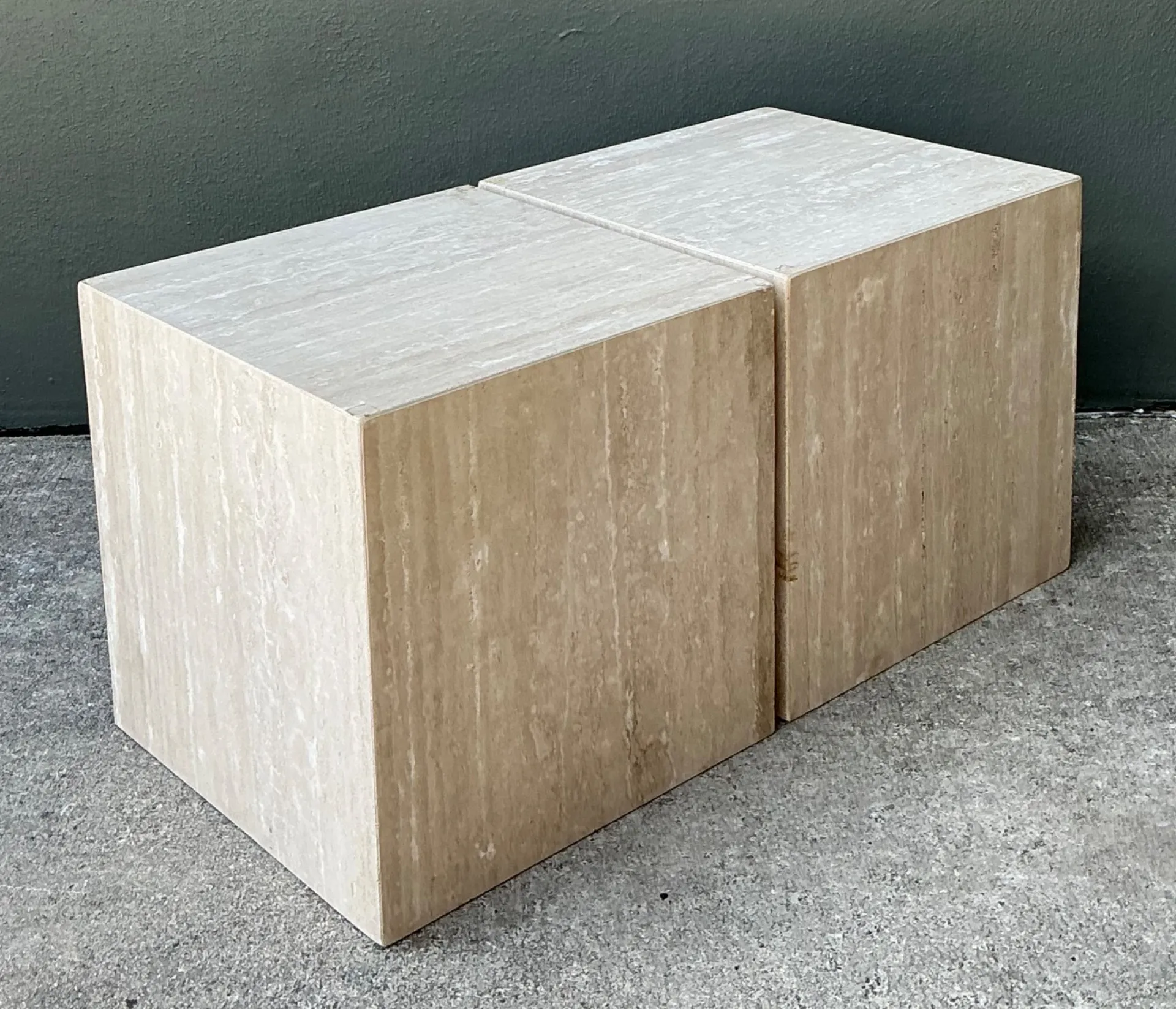 Vintage Travertine Cube Side Tables - A Pair - Travertine, 19.5W x 19.6H — additional photo 6