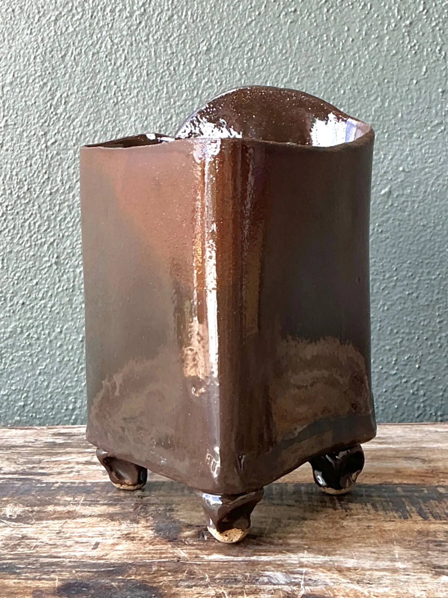 Vintage Handcrafted Brown Pottery Vase — additional photo 7