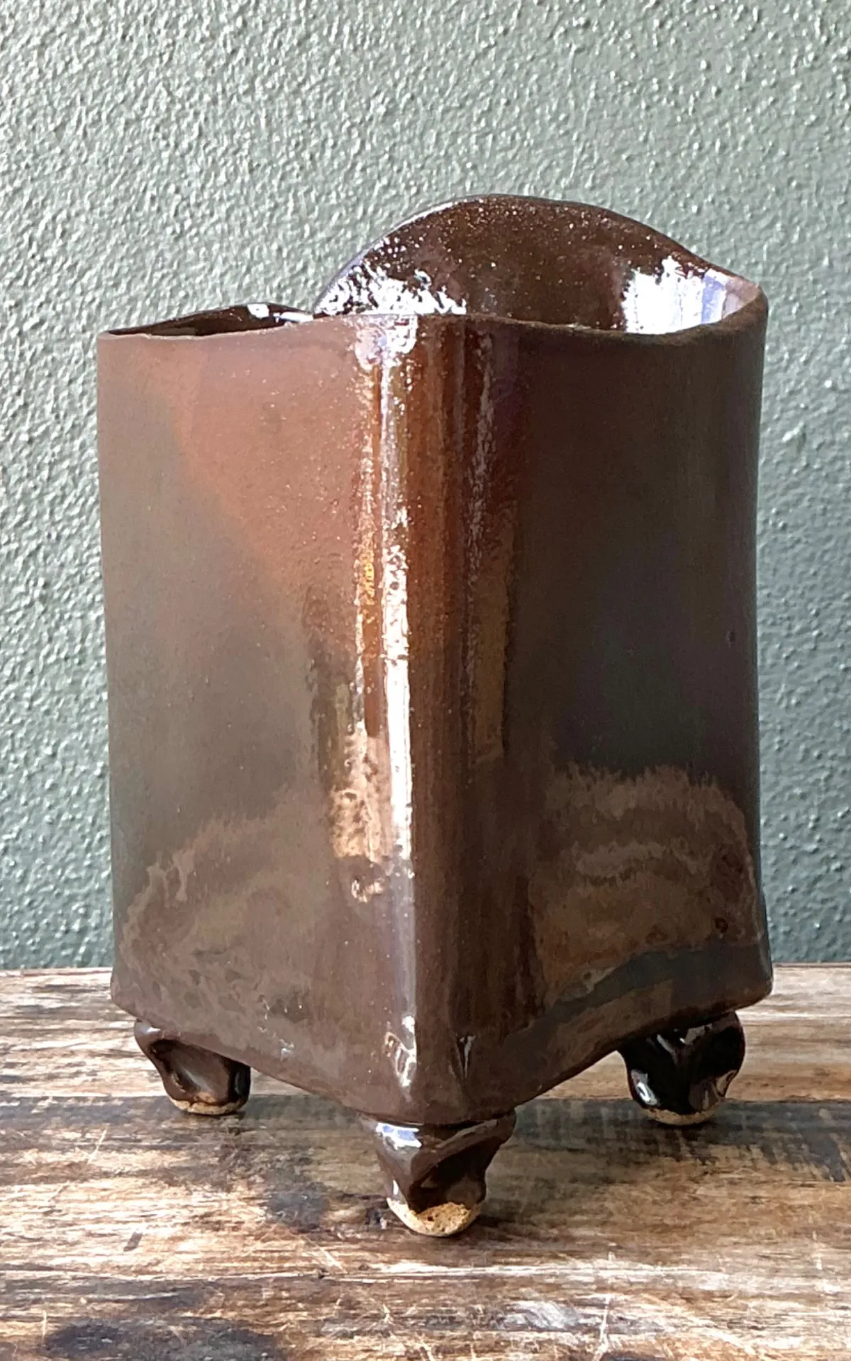 Vintage Handcrafted Brown Pottery Vase — additional photo 7