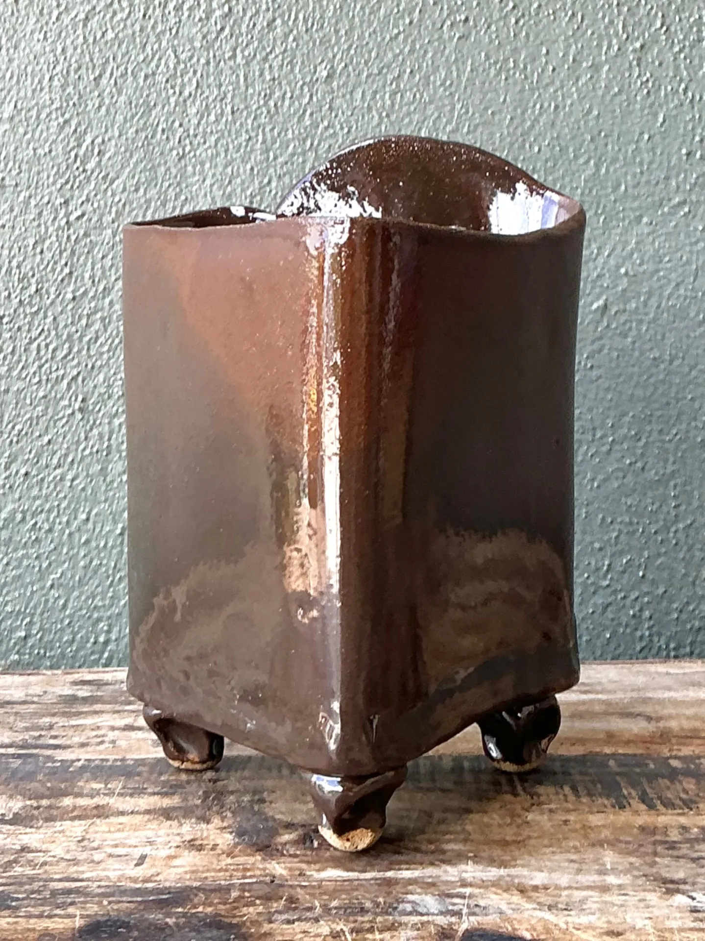Vintage Handcrafted Brown Pottery Vase — additional photo 8