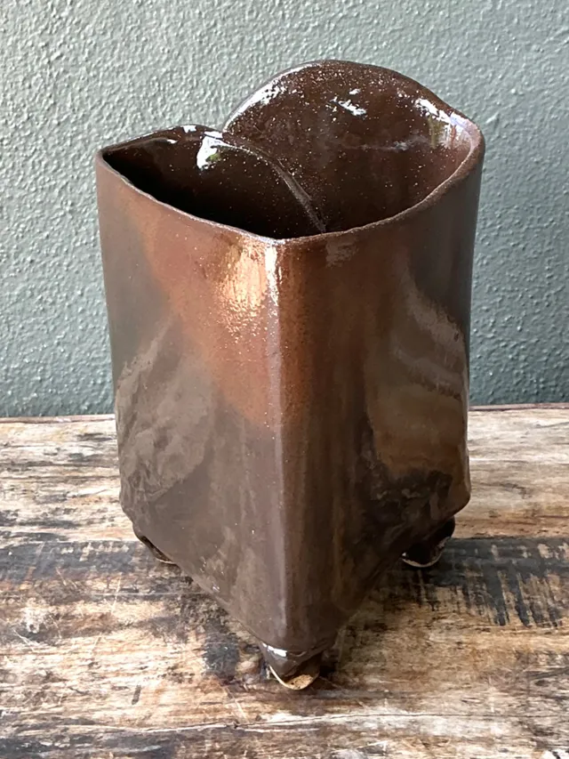 Vintage Handcrafted Brown Pottery Vase — additional photo 5