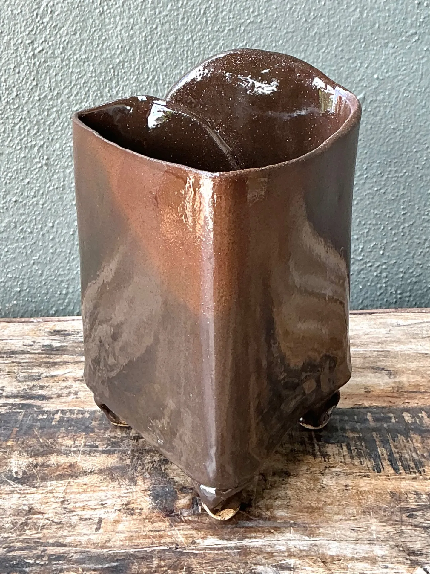 Vintage Handcrafted Brown Pottery Vase — additional photo 3