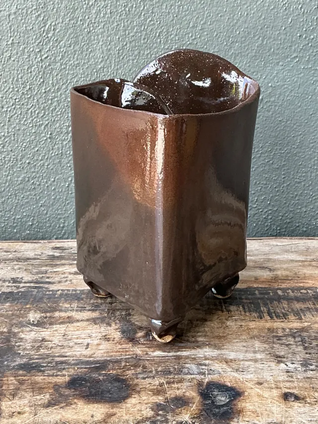Vintage Handcrafted Brown Pottery Vase — additional photo 2