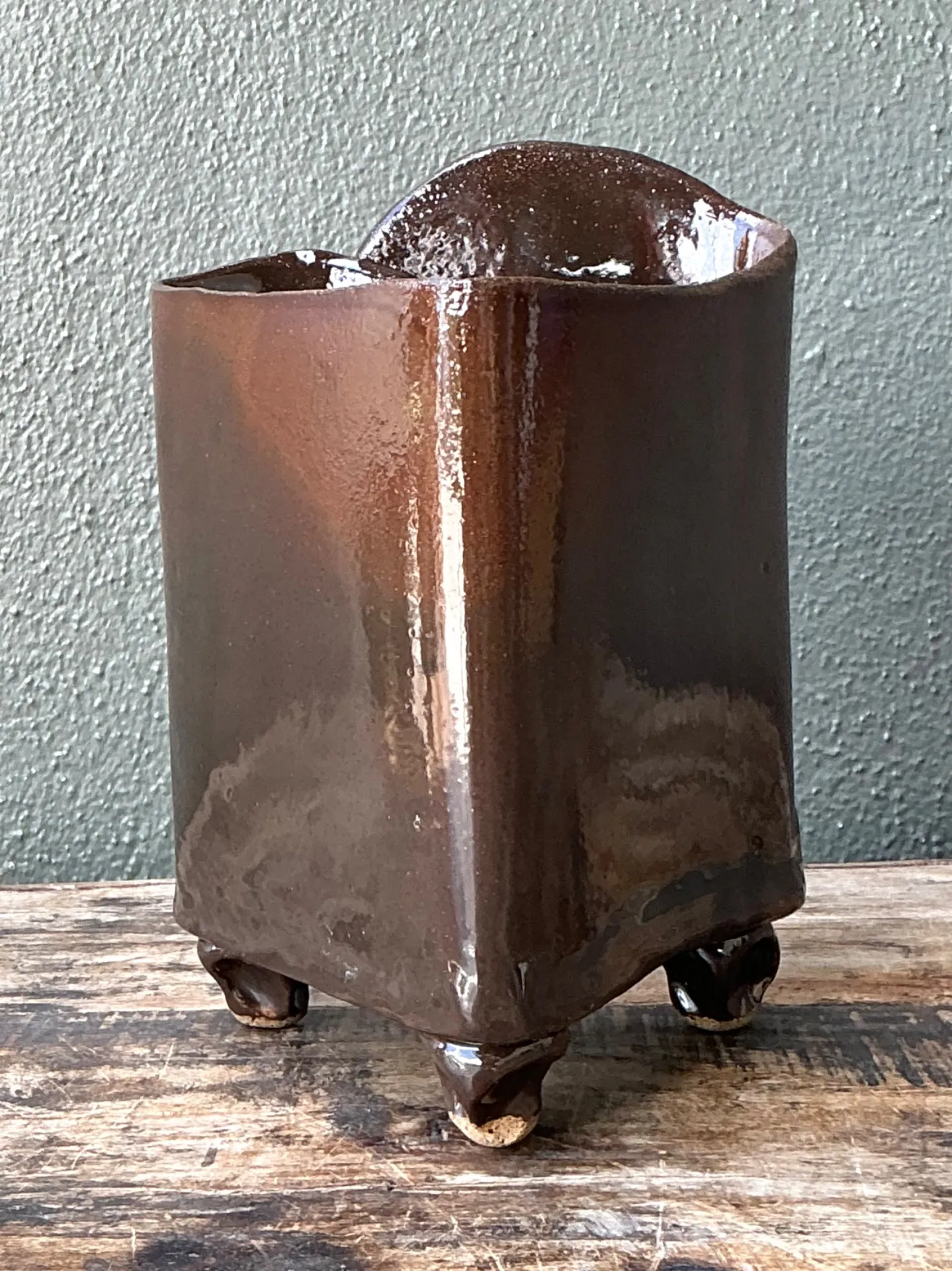 Vintage Handcrafted Brown Pottery Vase — additional photo 1