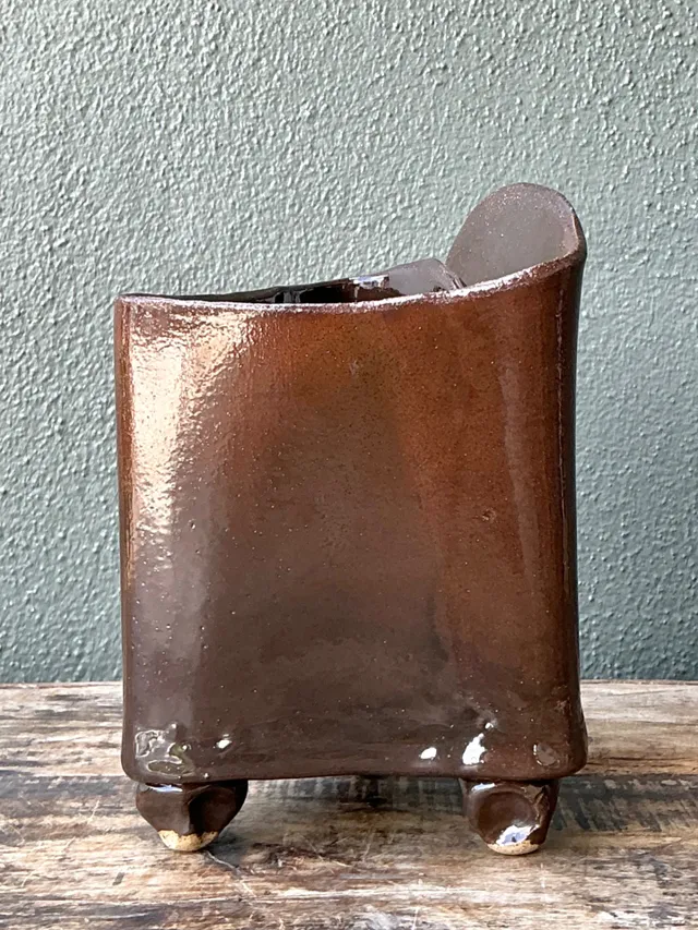 Vintage Handcrafted Brown Pottery Vase — additional photo 4