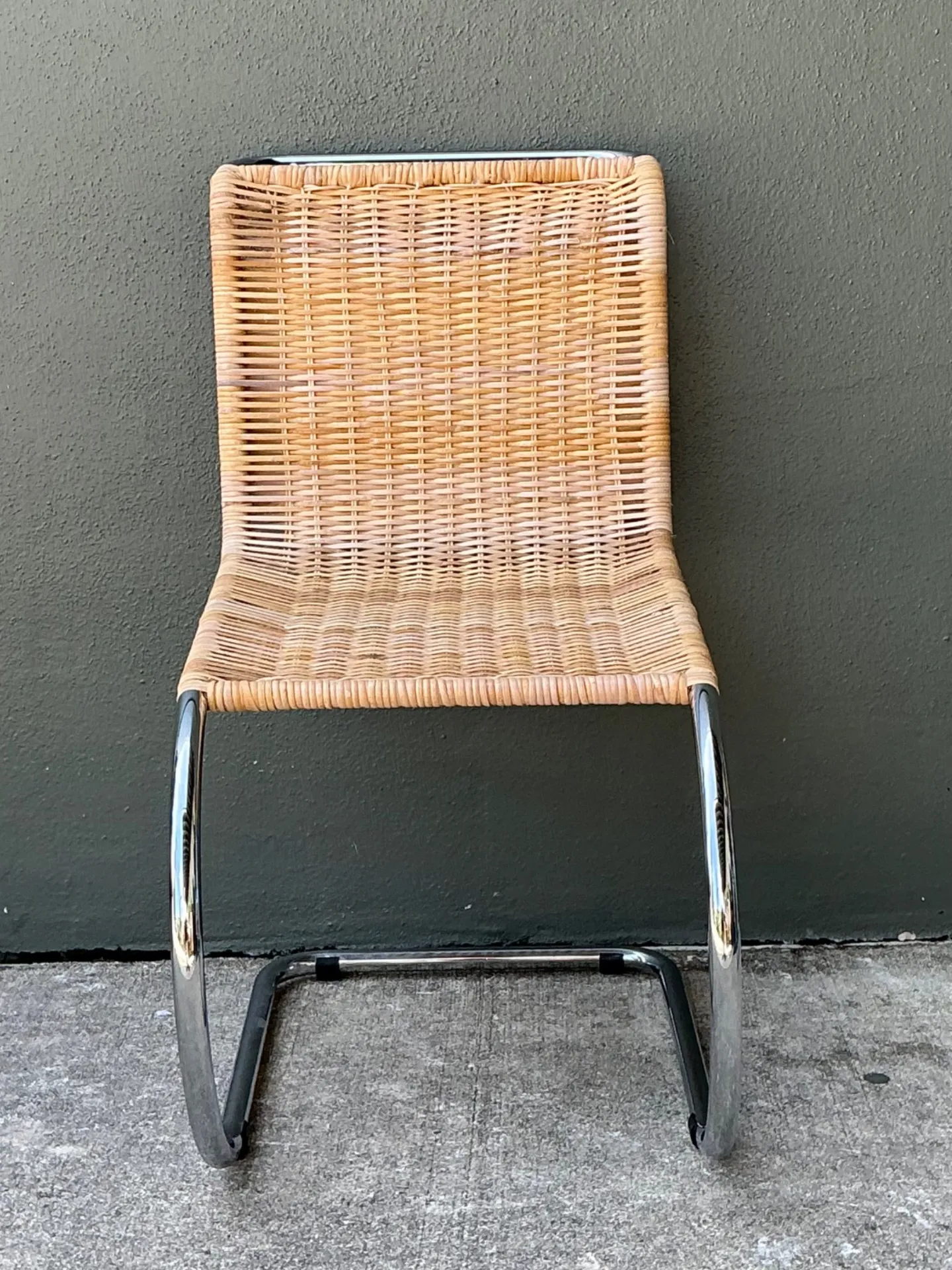 Vintage Mies Van Der Rohe For Knoll Cantilevered Chrome And Rattan MR Chair — additional photo 6