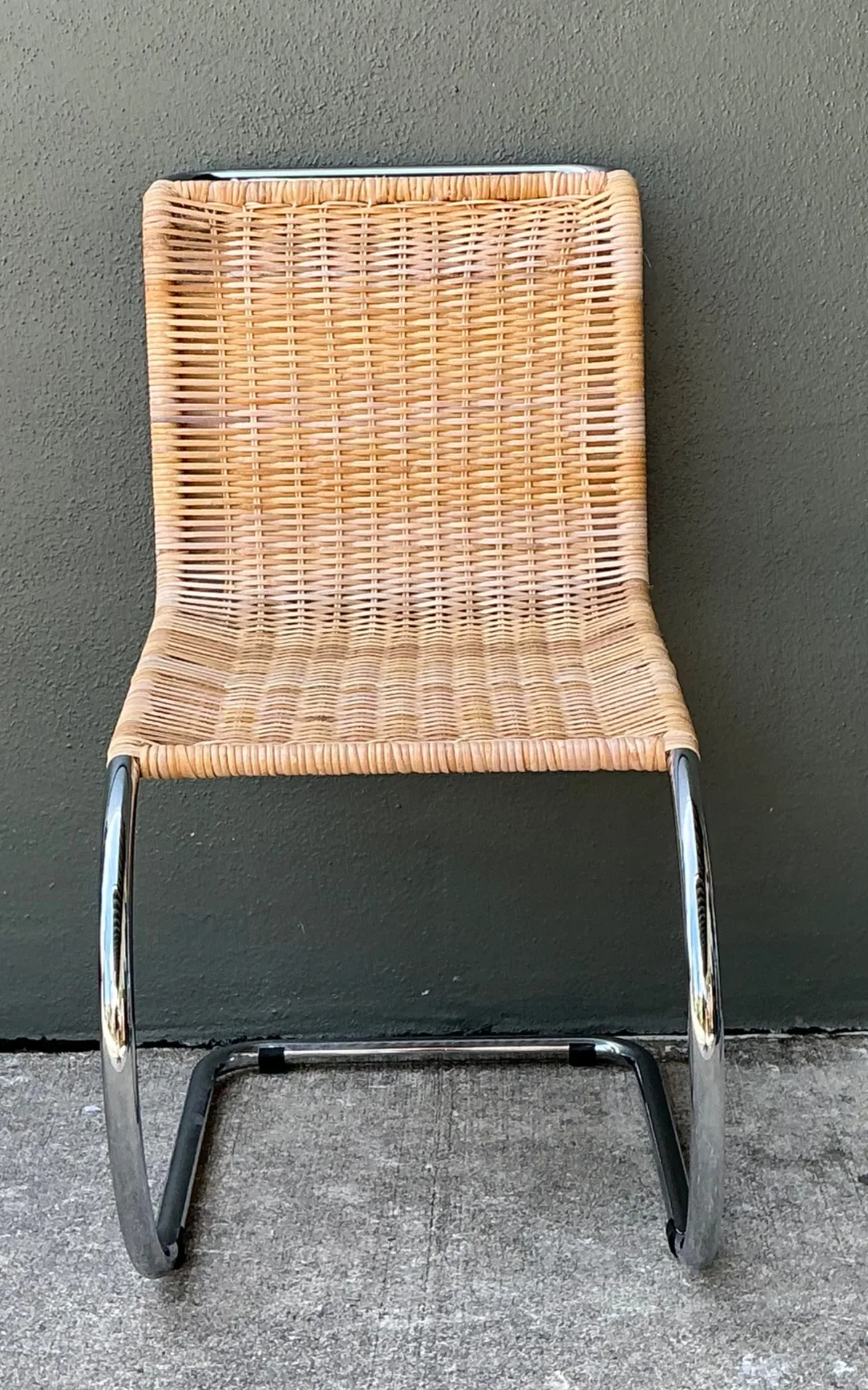 Vintage Mies Van Der Rohe For Knoll Cantilevered Chrome And Rattan MR Chair — additional photo 6