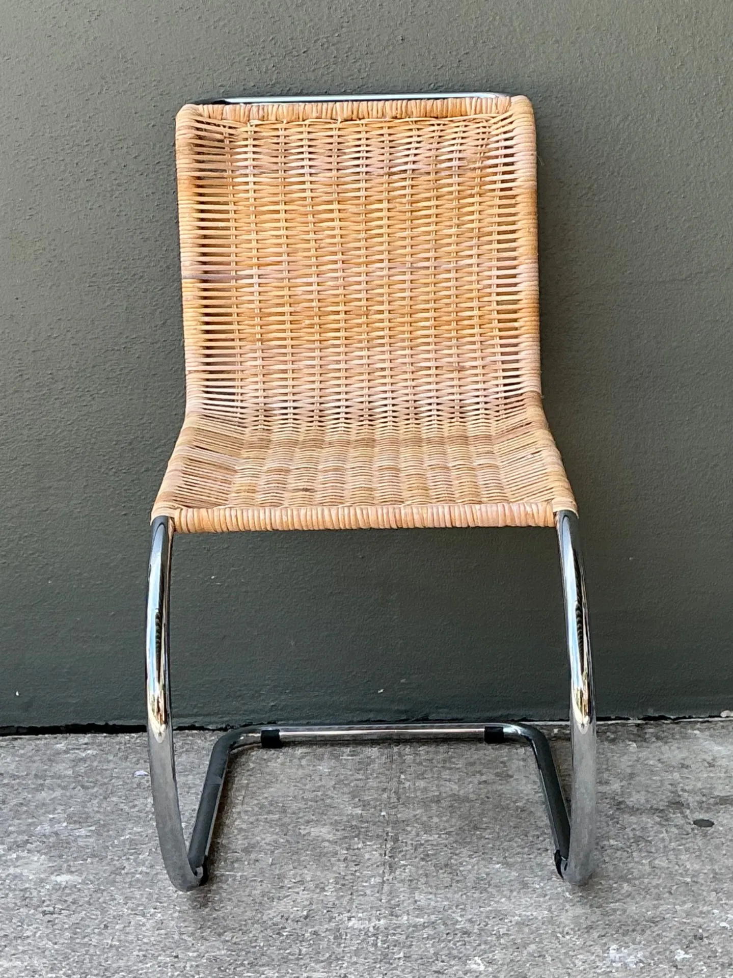 Vintage Mies Van Der Rohe For Knoll Cantilevered Chrome And Rattan MR Chair — additional photo 5