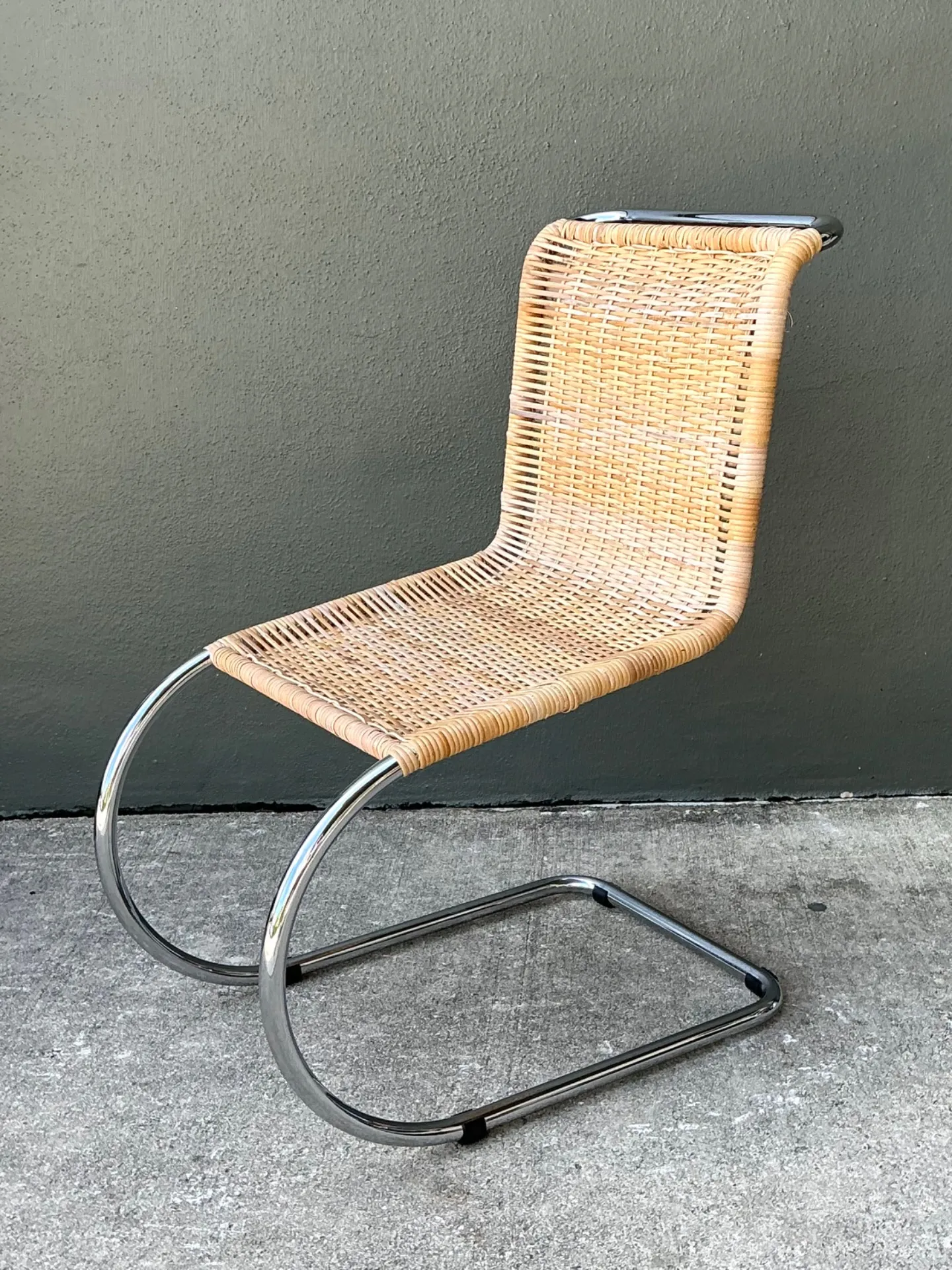 Vintage Mies Van Der Rohe For Knoll Cantilevered Chrome And Rattan MR Chair — additional photo 8