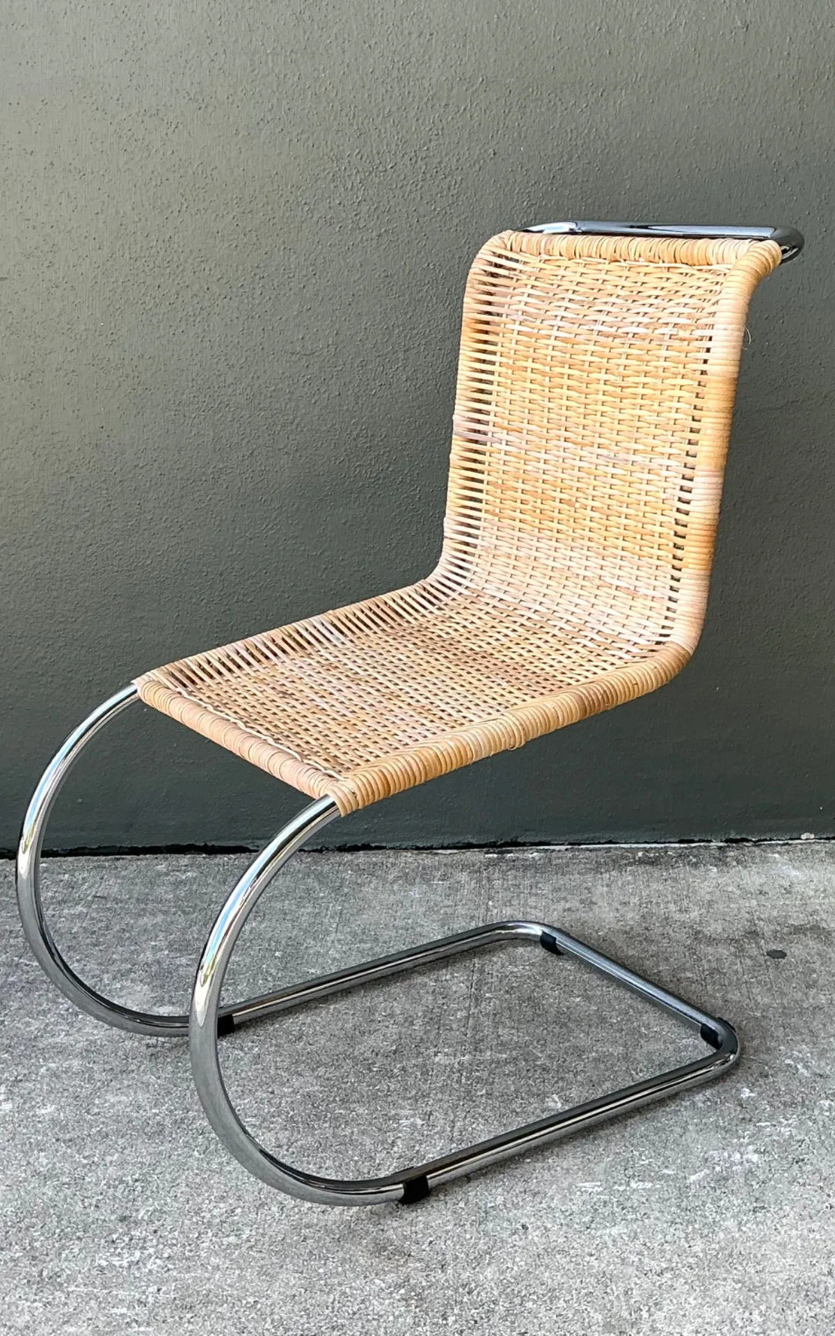 Vintage Mies Van Der Rohe For Knoll Cantilevered Chrome And Rattan MR Chair — additional photo 8