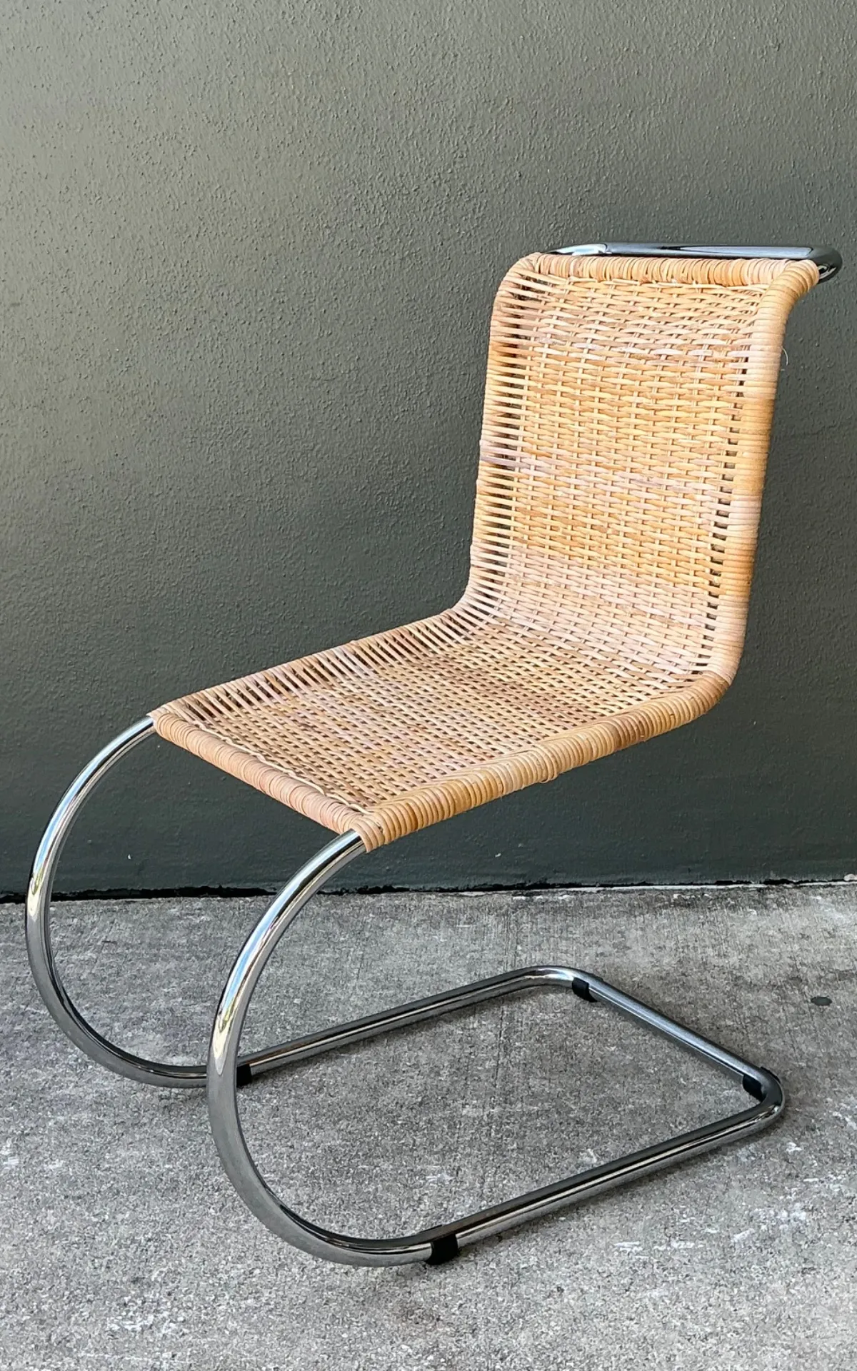 Vintage Mies Van Der Rohe For Knoll Cantilevered Chrome And Rattan MR Chair — additional photo 7