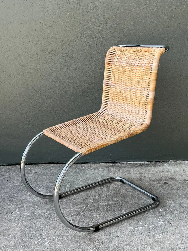 Vintage Mies Van Der Rohe For Knoll Cantilevered Chrome And Rattan MR Chair — additional photo 7