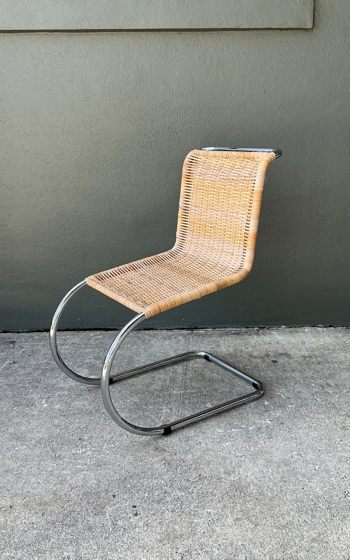 Vintage Mies Van Der Rohe For Knoll Cantilevered Chrome And Rattan MR Chair — additional photo 2