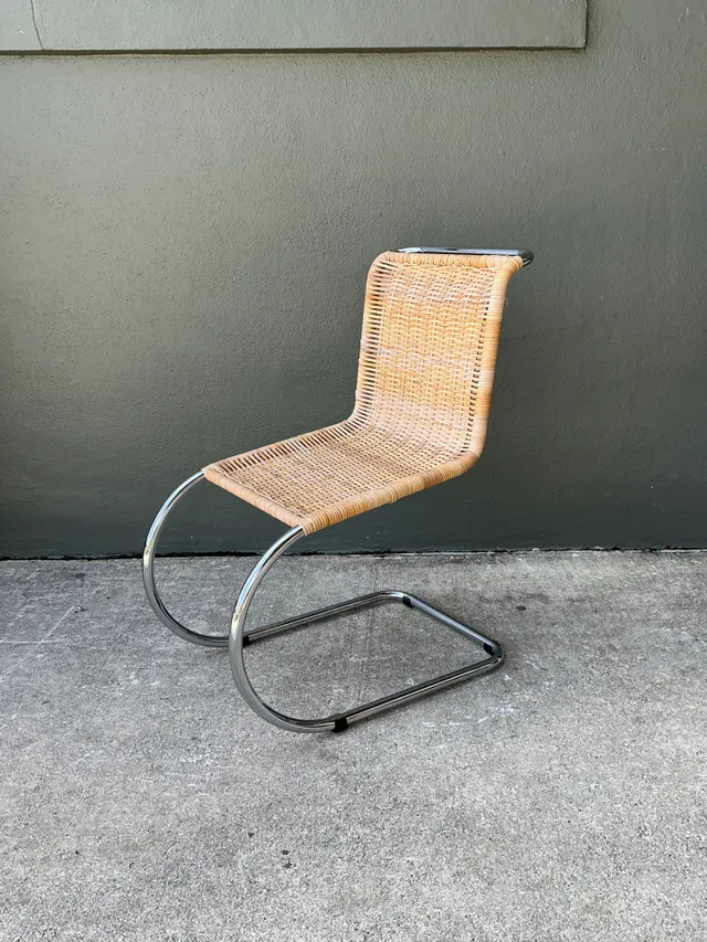 Vintage Mies Van Der Rohe For Knoll Cantilevered Chrome And Rattan MR Chair — additional photo 2
