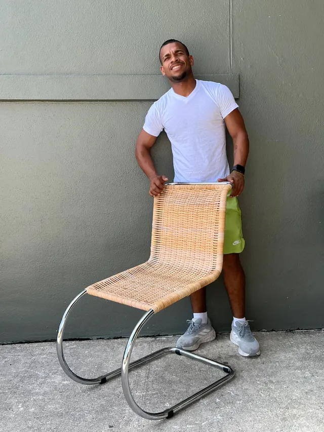 Vintage Mies Van Der Rohe For Knoll Cantilevered Chrome And Rattan MR Chair — additional photo 3