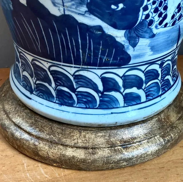 Antique Style Blue Ceramic Lamp with Wooden Base — additional photo 7