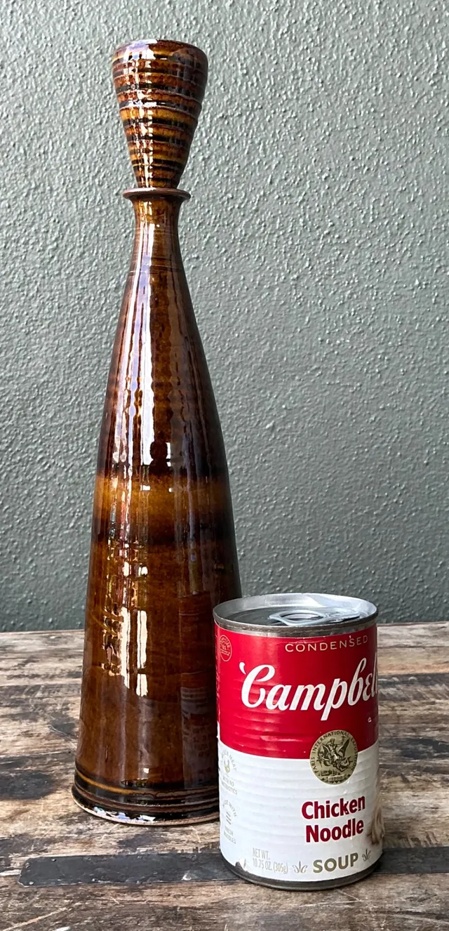 Vintage Handcrafted Brown Pottery Bottle — additional photo 1