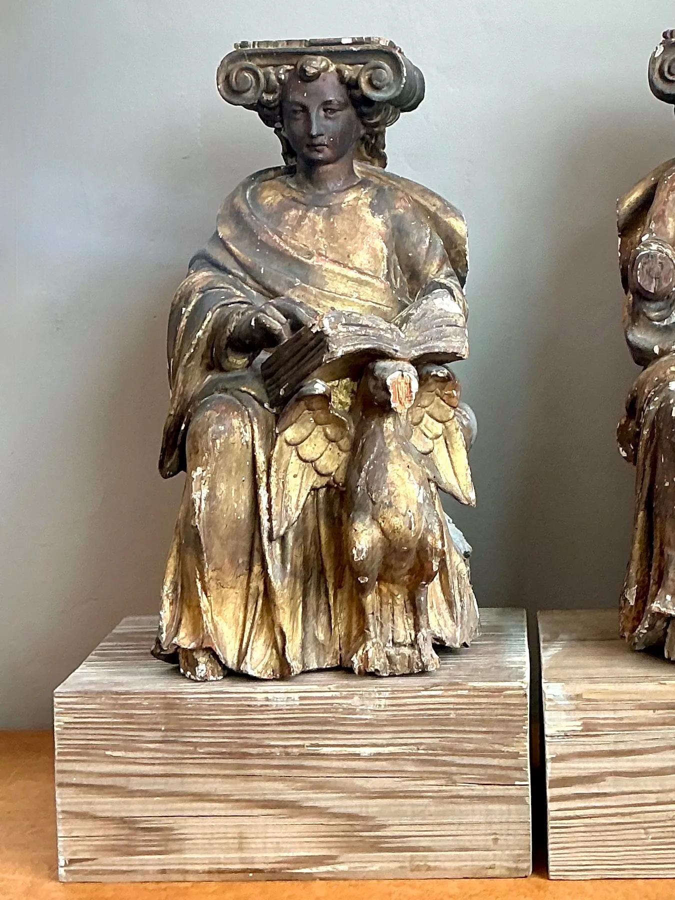 Vintage Polychromed Carved Wooden Figures - Set Of 2 — additional photo 2