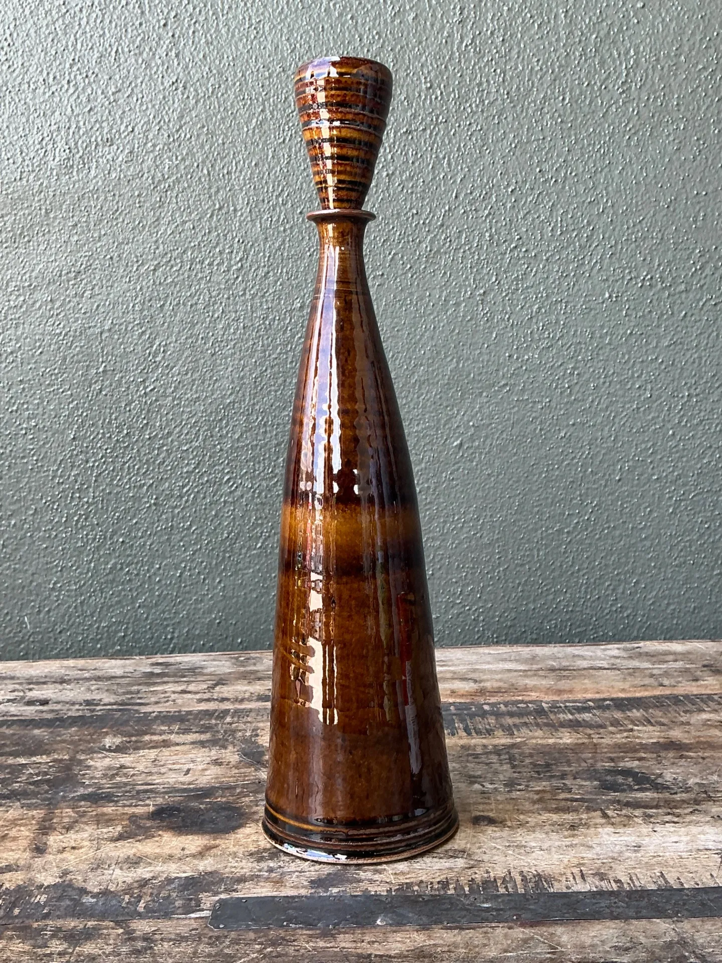Vintage Handcrafted Brown Pottery Bottle — additional photo 2