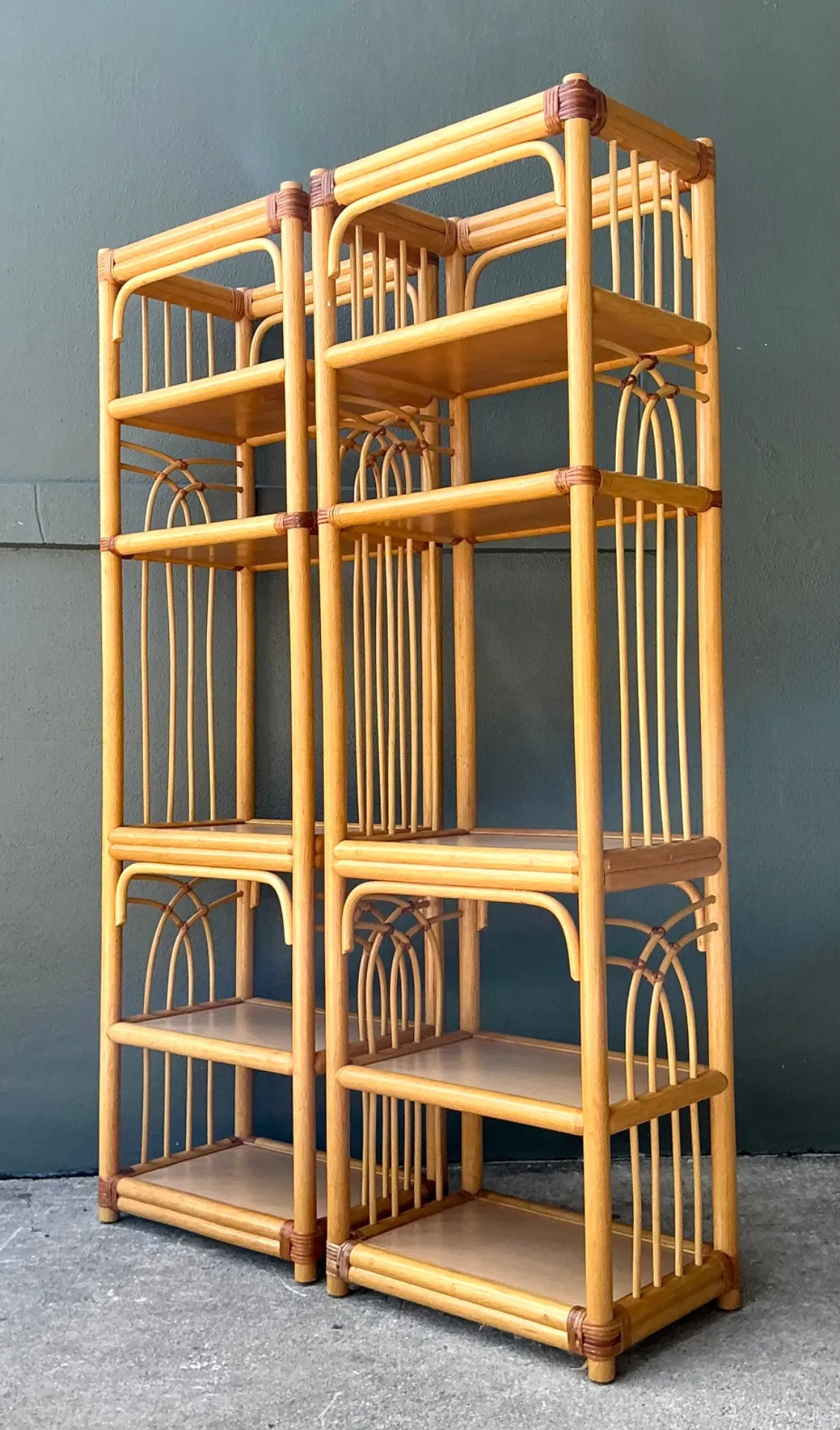 Vintage Rattan Etagere Shelves - A Pair — additional photo 2