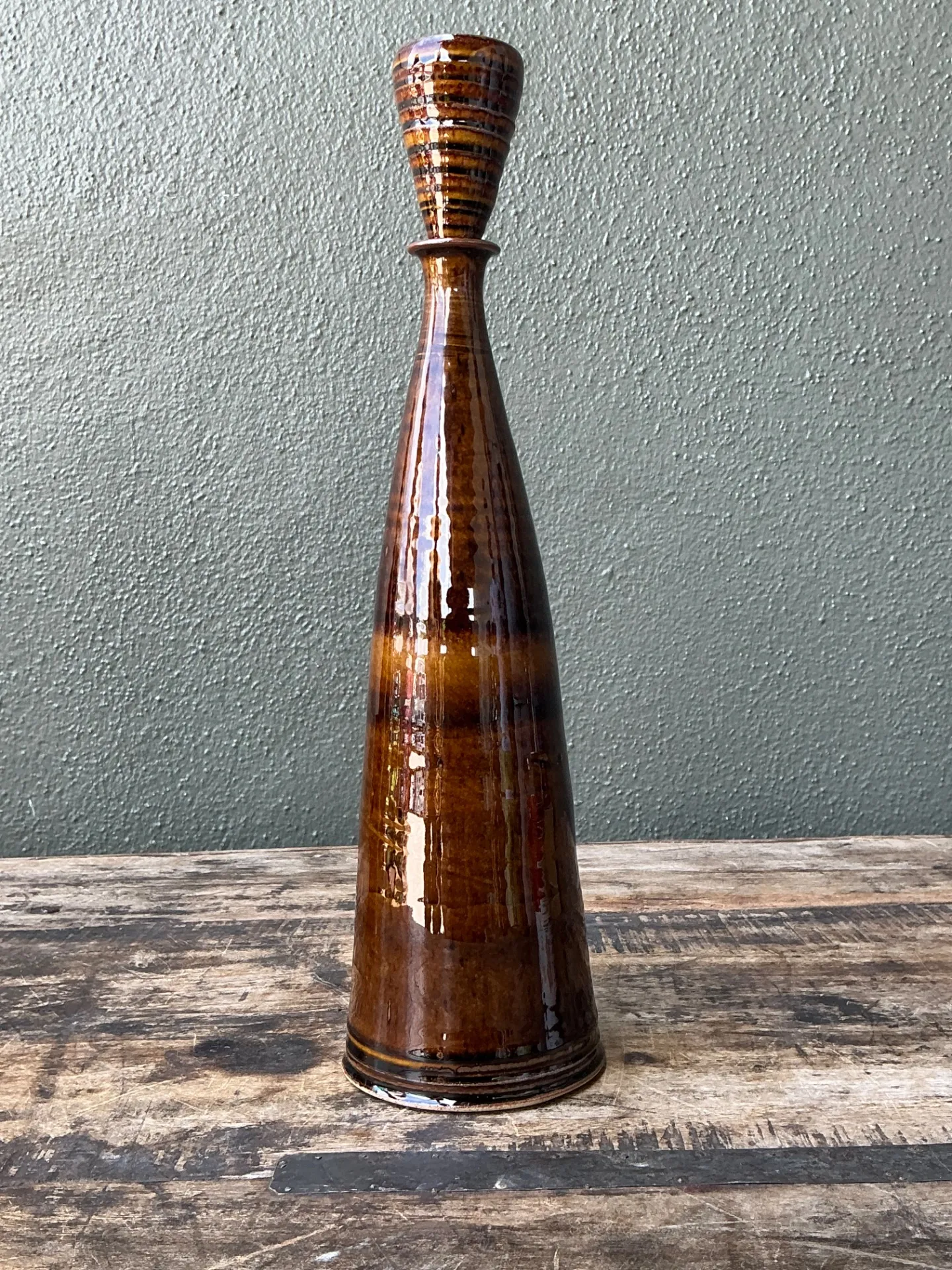 Vintage Handcrafted Brown Pottery Bottle — additional photo 4
