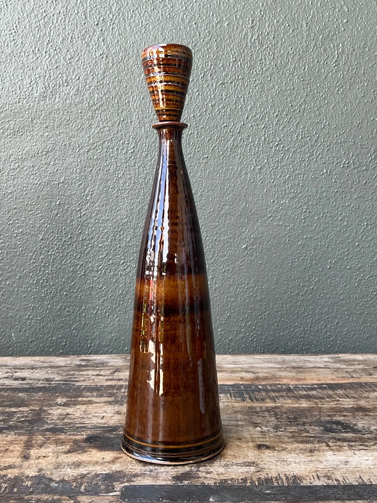 Vintage Handcrafted Brown Pottery Bottle — additional photo 5
