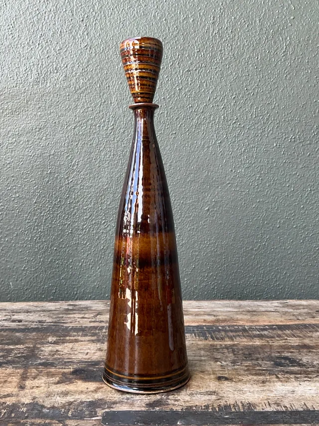 Vintage Handcrafted Brown Pottery Bottle — additional photo 5