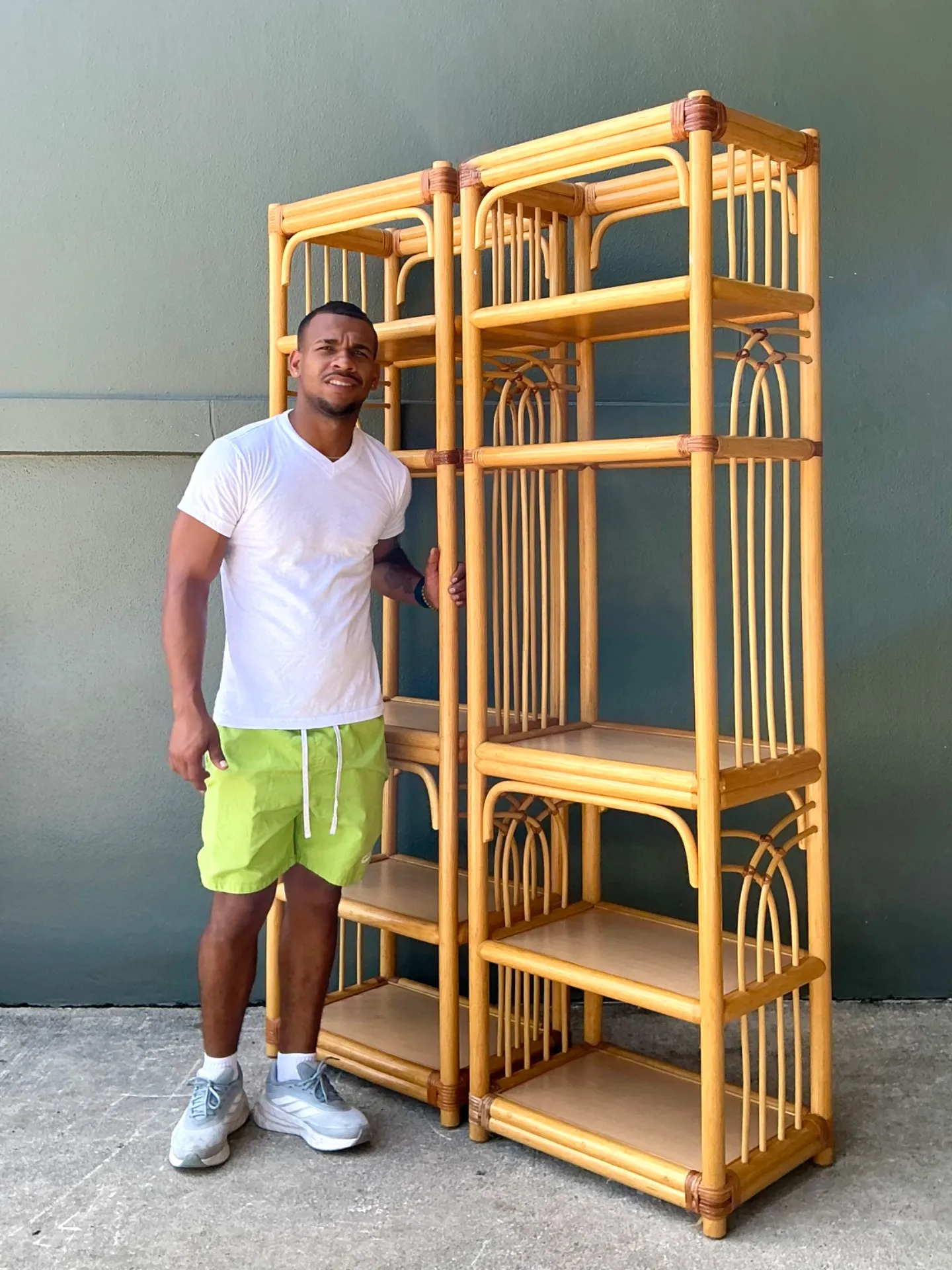 Vintage Rattan Etagere Shelves - A Pair — additional photo 1